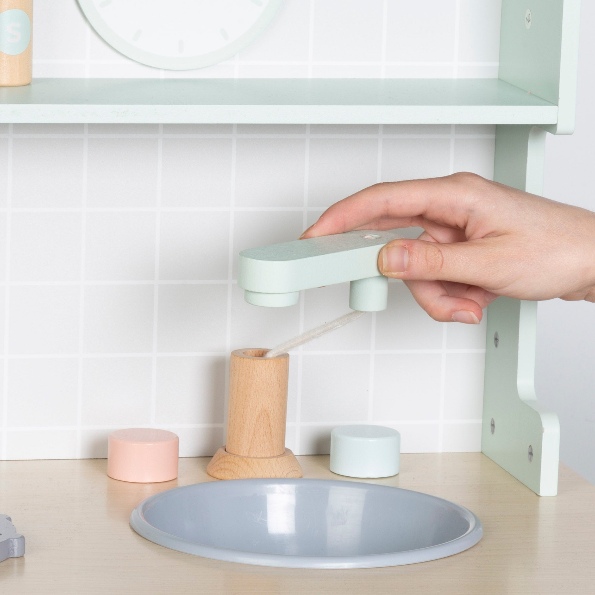 WOOMAX Cocinita madera con elementos interactivos y accesorios