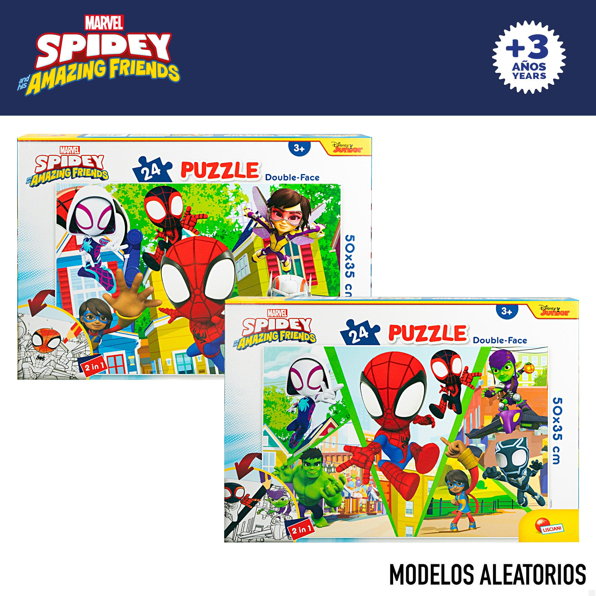 Homem-Aranha e a sua equipa - Puzzle de colorir dupla face com 24 peças grandes.