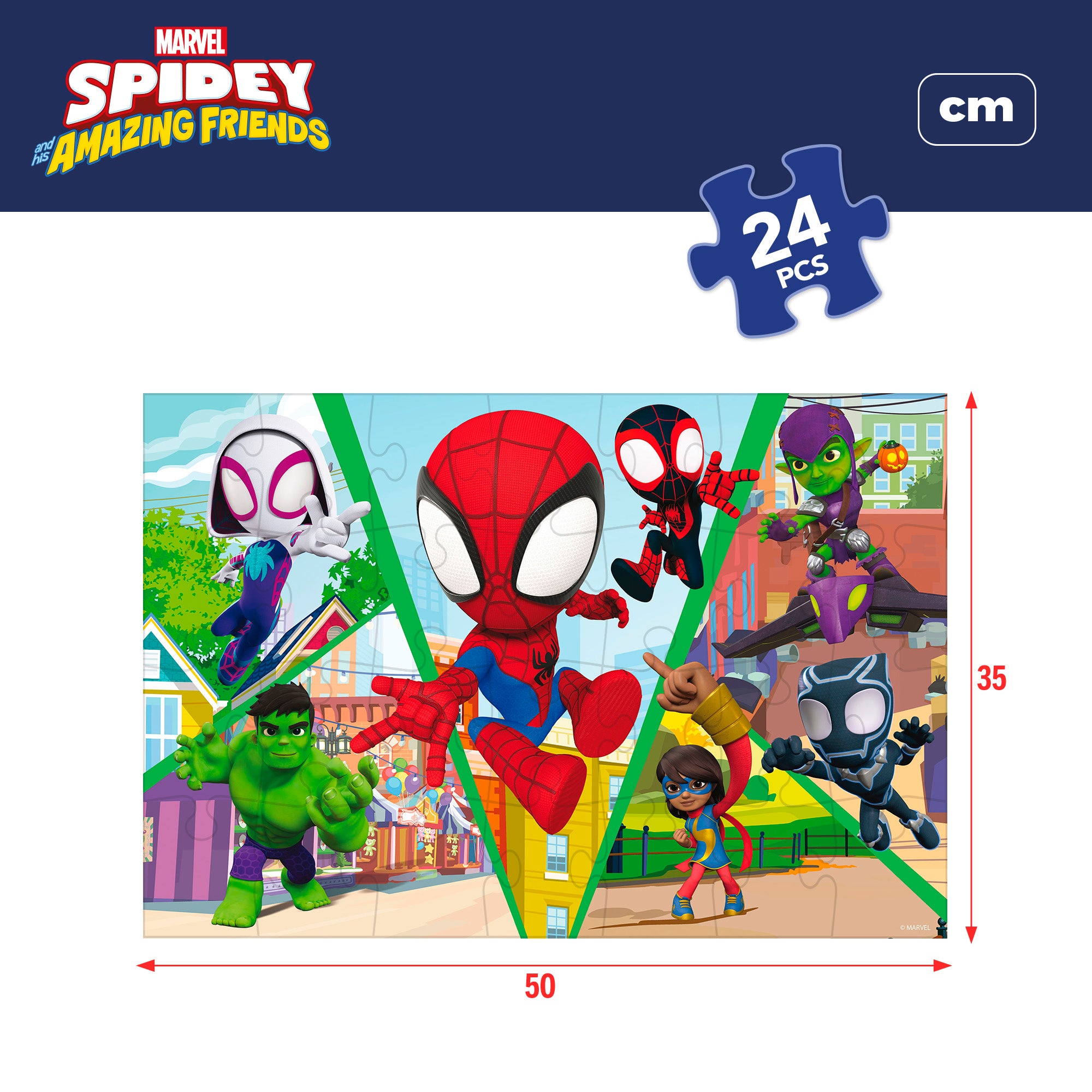 Homem-Aranha e a sua equipa - Puzzle de colorir dupla face com 24 peças grandes.