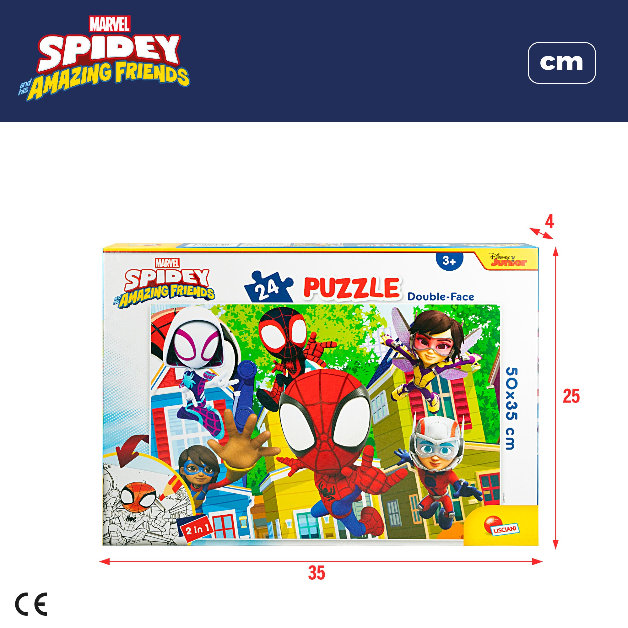 Homem-Aranha e a sua equipa - Puzzle de colorir dupla face com 24 peças grandes.