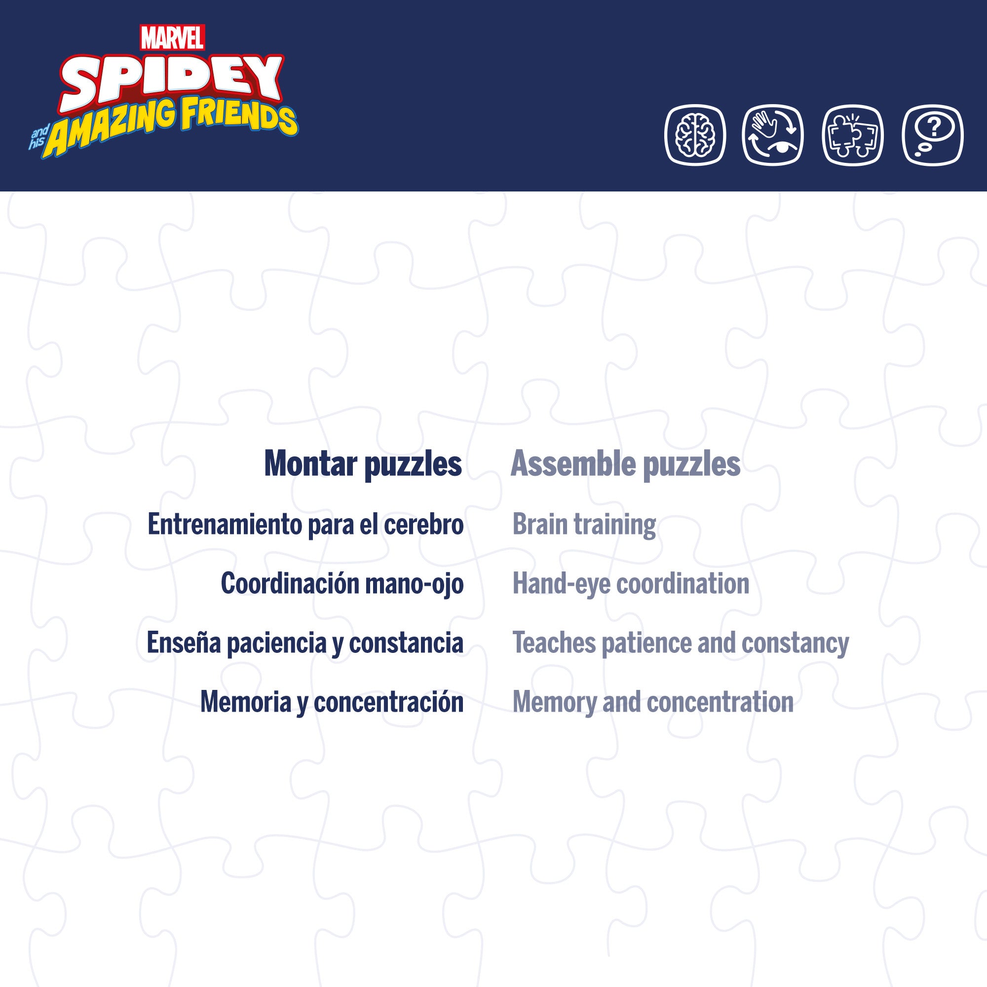 Homem-Aranha e a sua equipa - Puzzle de colorir dupla face com 24 peças grandes.