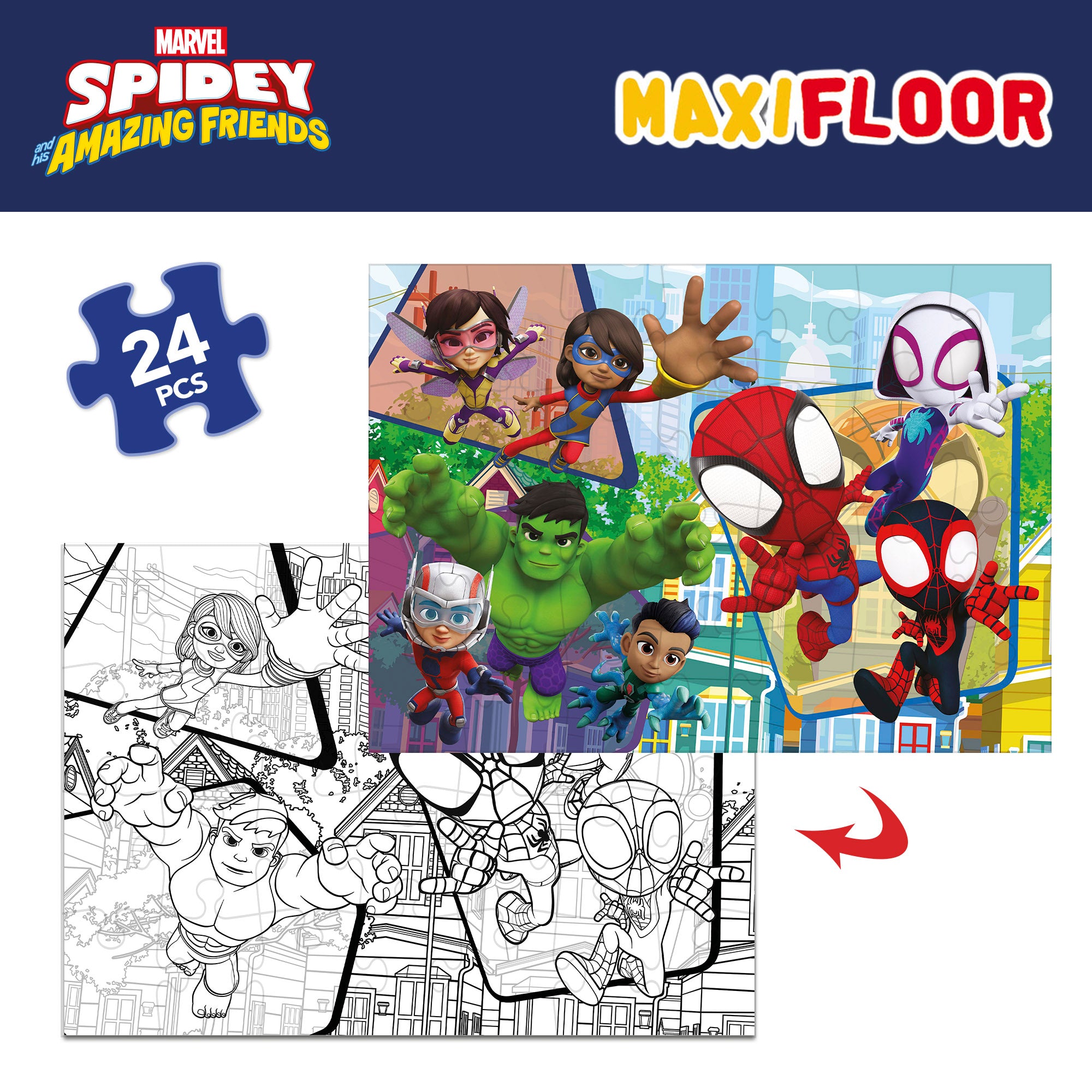 Spidey y su superequipo Puzzle doble cara para colorear 24 piezas XL