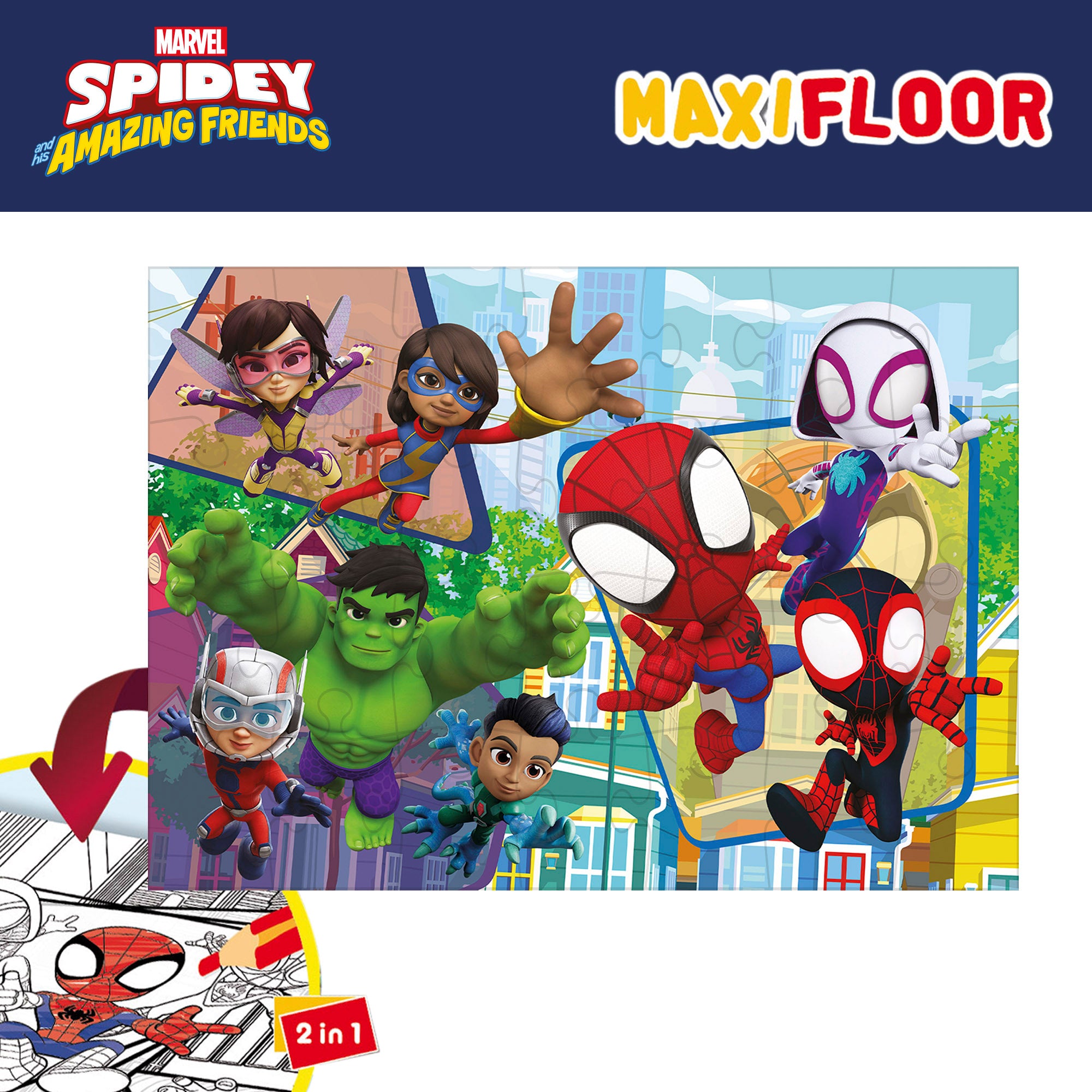 Spidey y su superequipo Puzzle doble cara para colorear 24 piezas XL