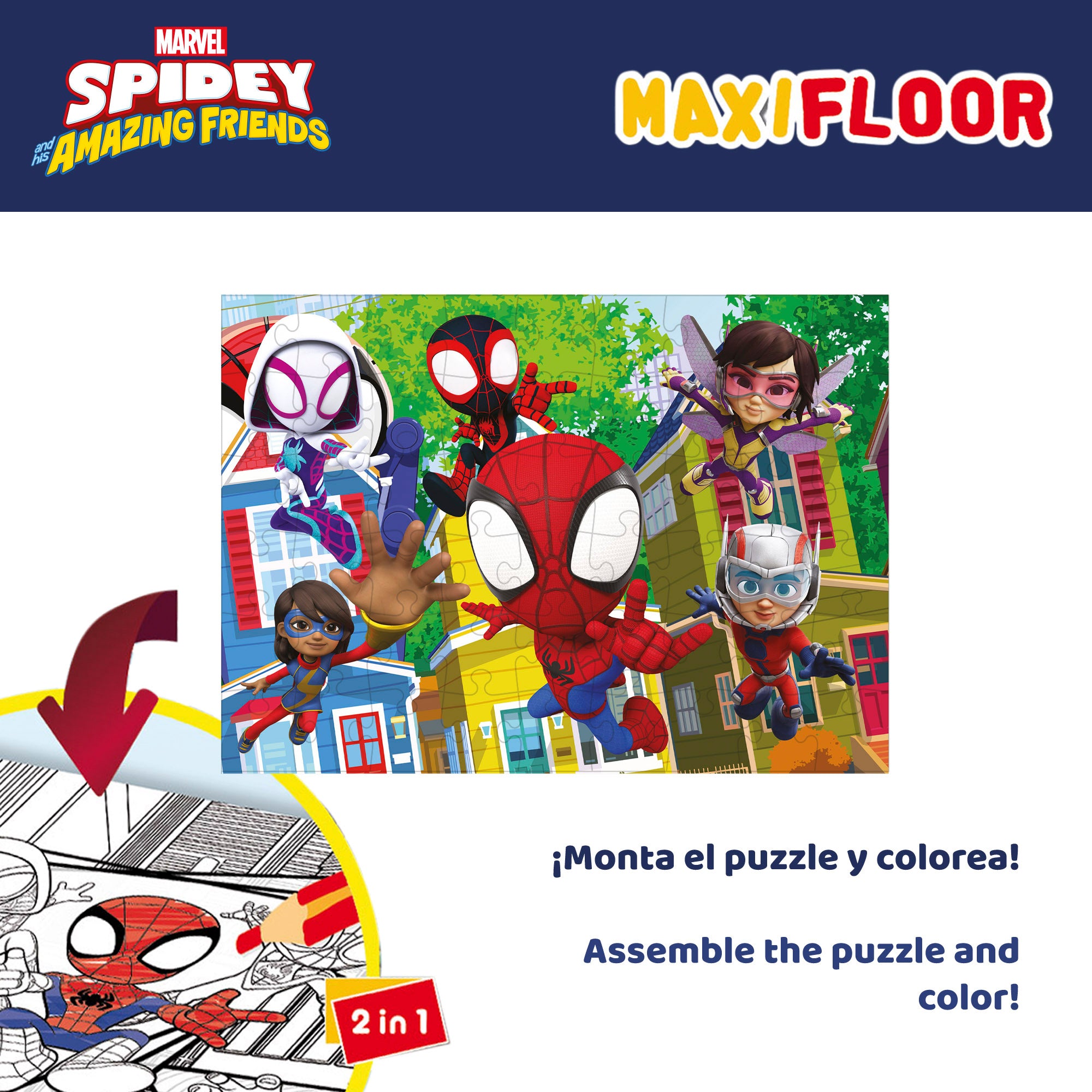 Homem-Aranha e a sua equipa - Pack de 4 puzzles para colorir de dupla face, 48 peças
