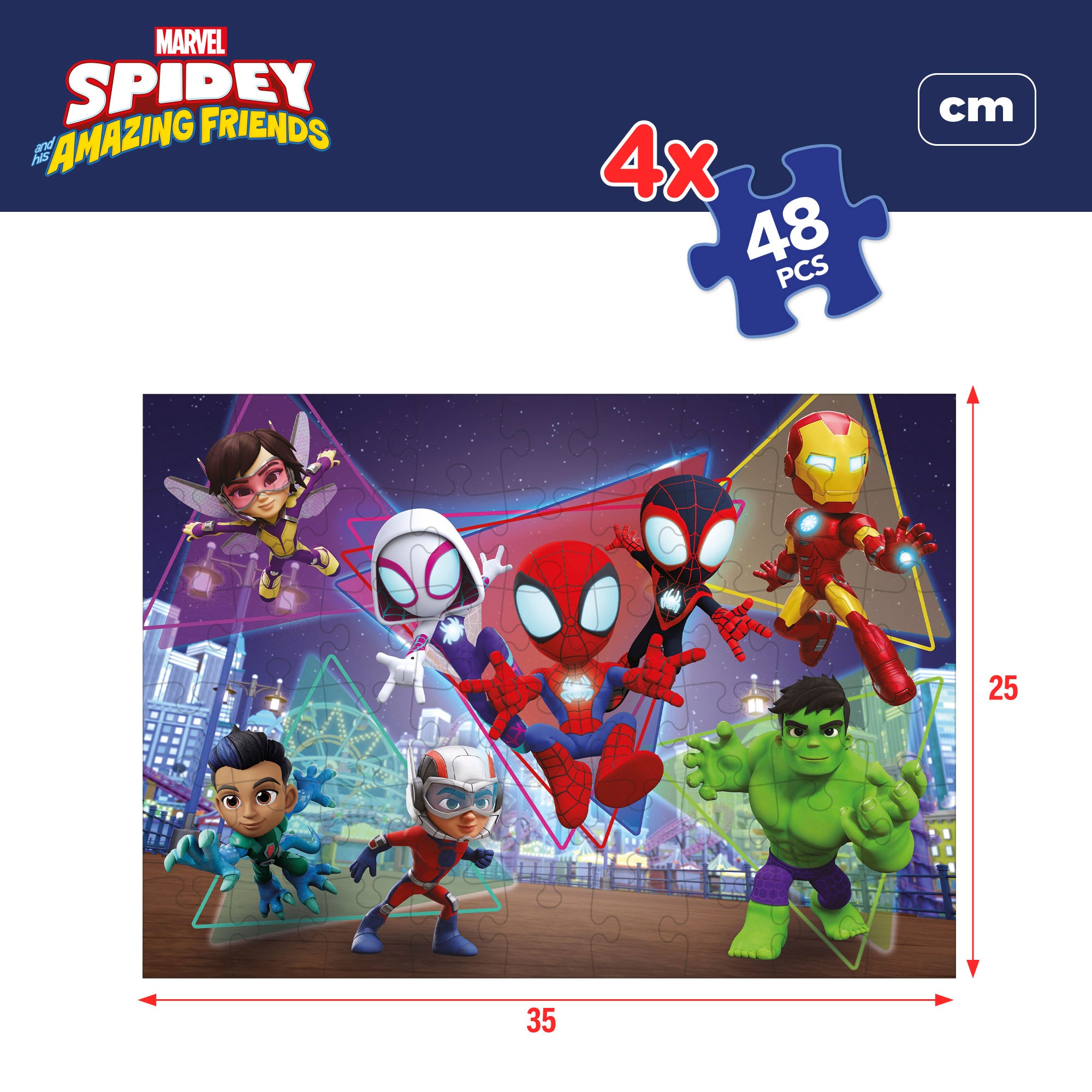 Homem-Aranha e a sua equipa - Pack de 4 puzzles para colorir de dupla face, 48 peças
