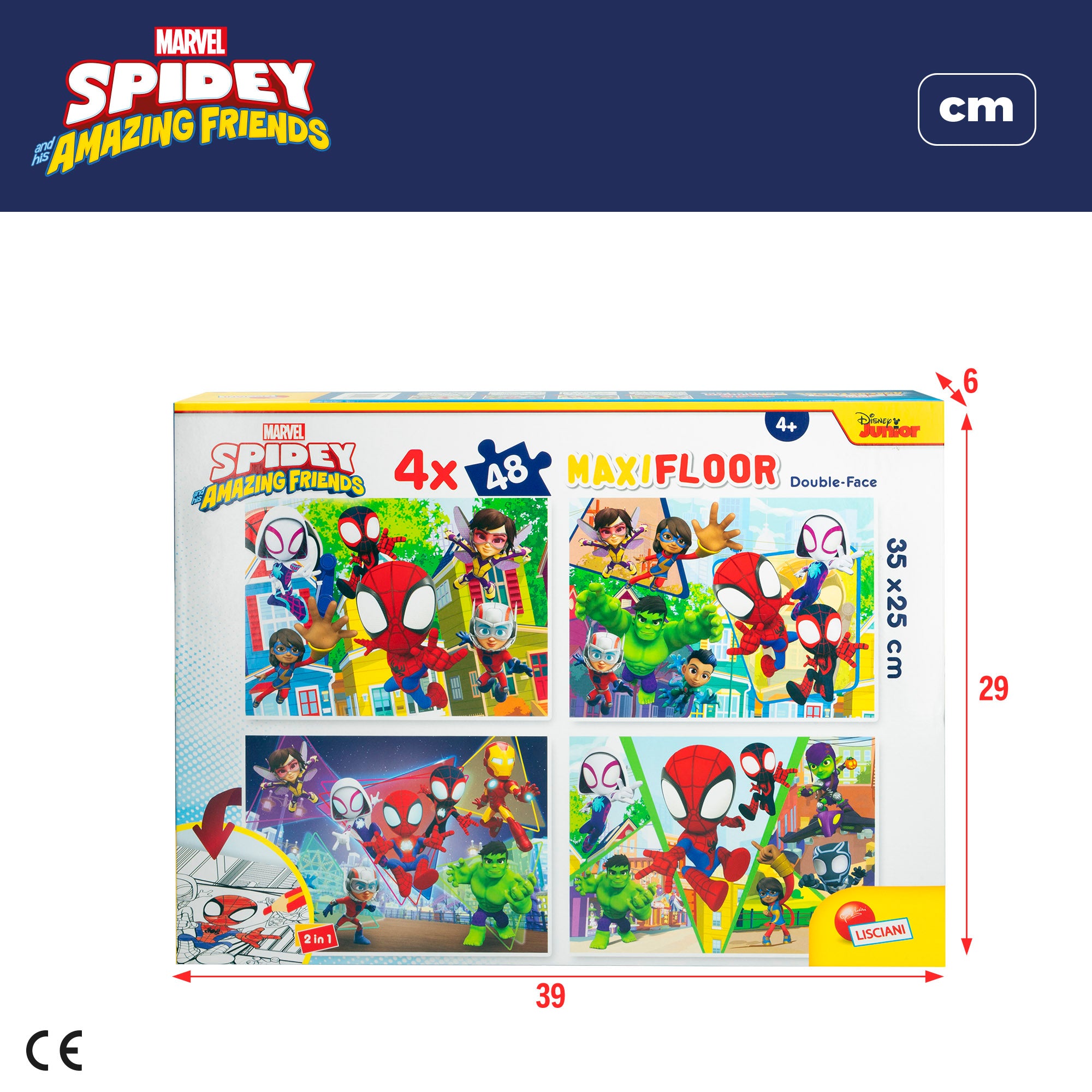 Homem-Aranha e a sua equipa - Pack de 4 puzzles para colorir de dupla face, 48 peças