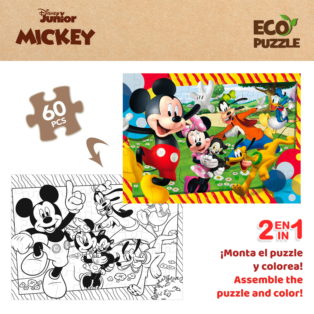 Disney Mickey Puzzle ECO doble cara para colorear 60 piezas grandes