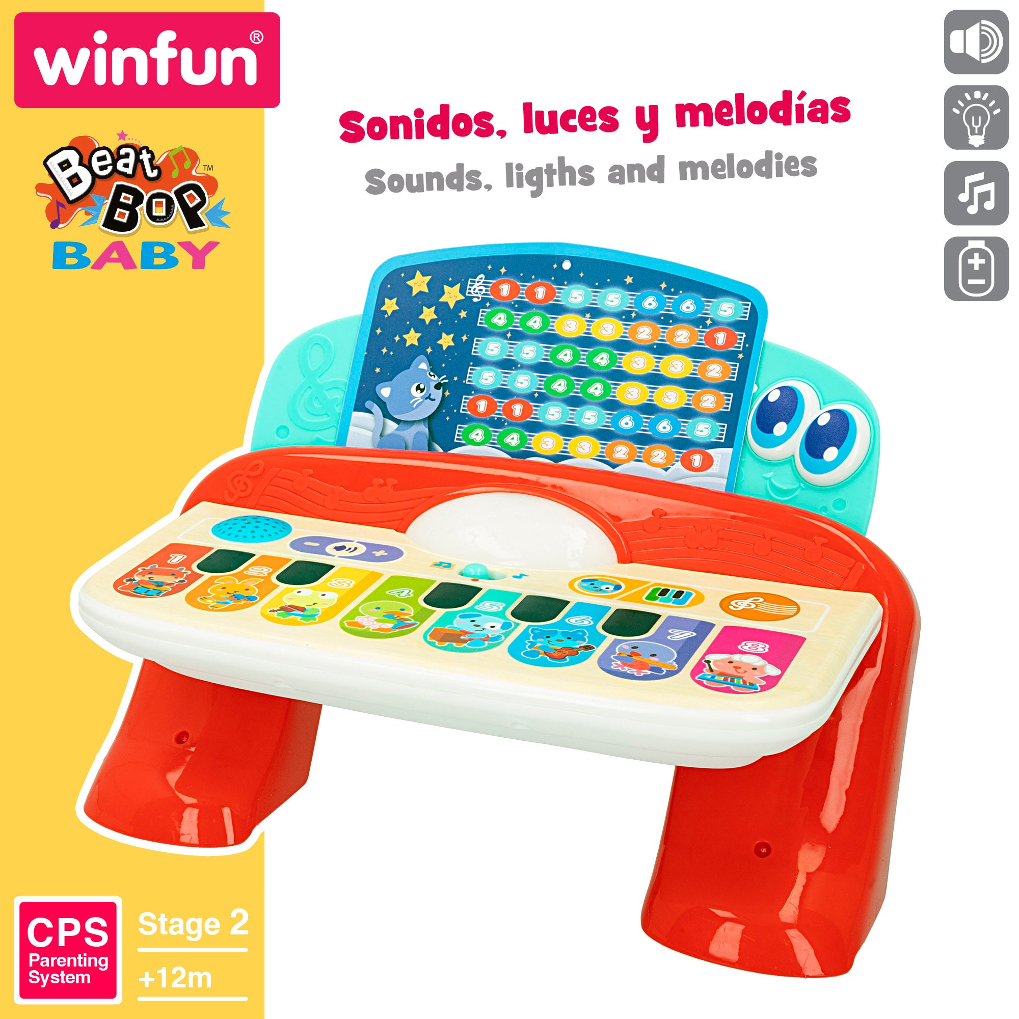 Winfun Piano bebé táctil con luz, sonido y melodías
