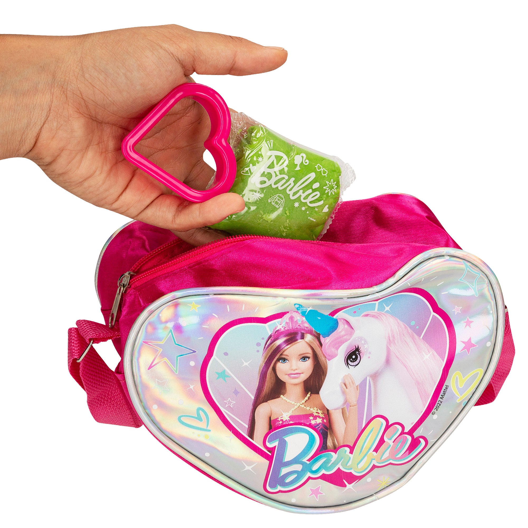 Barbie Bolso corazón brillante con plastilina y moldes