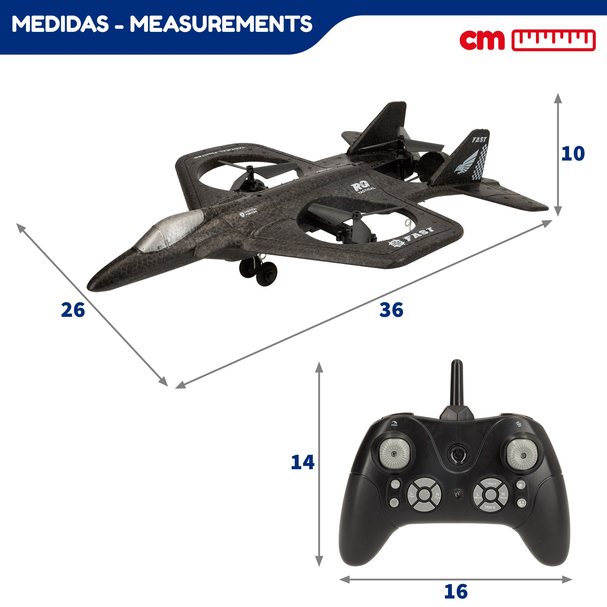 Drone de combate Falcon Speed ​​​​&amp; Go de 36 cm com comando e giroscópio.