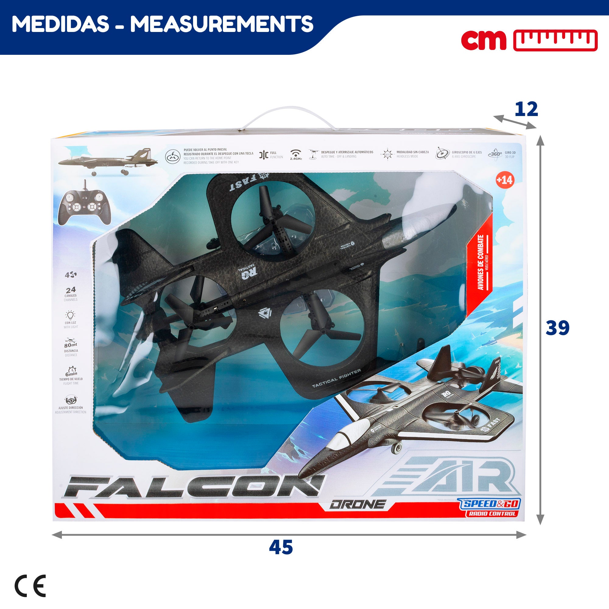 Drone de combate Falcon Speed ​​​​&amp; Go de 36 cm com comando e giroscópio.