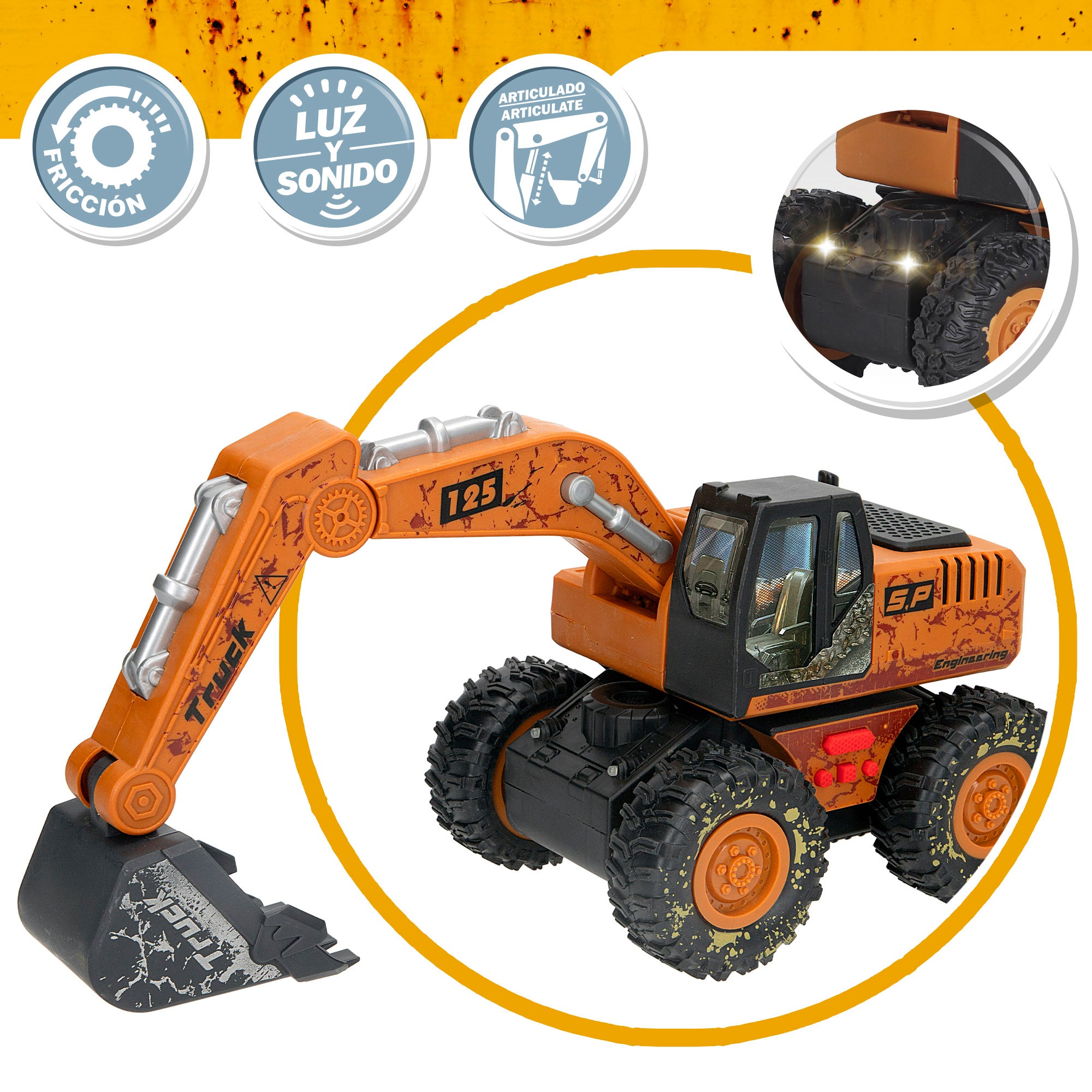 Excavadora juguete 26 cm con luz y sonido Speed & Go
