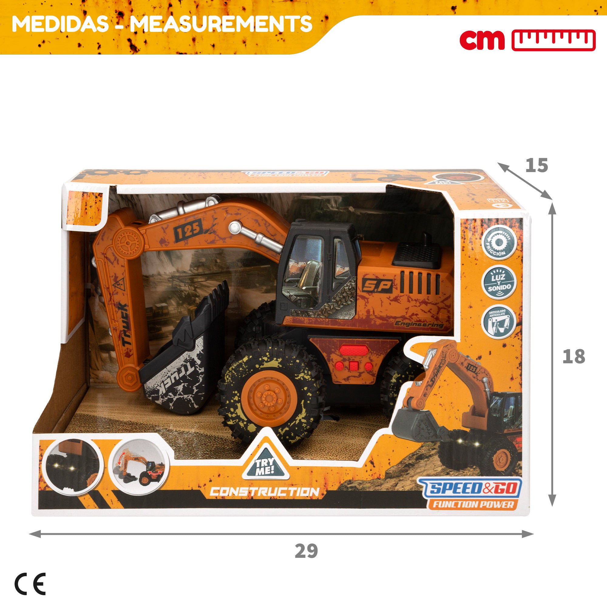 Excavadora juguete 26 cm con luz y sonido Speed & Go