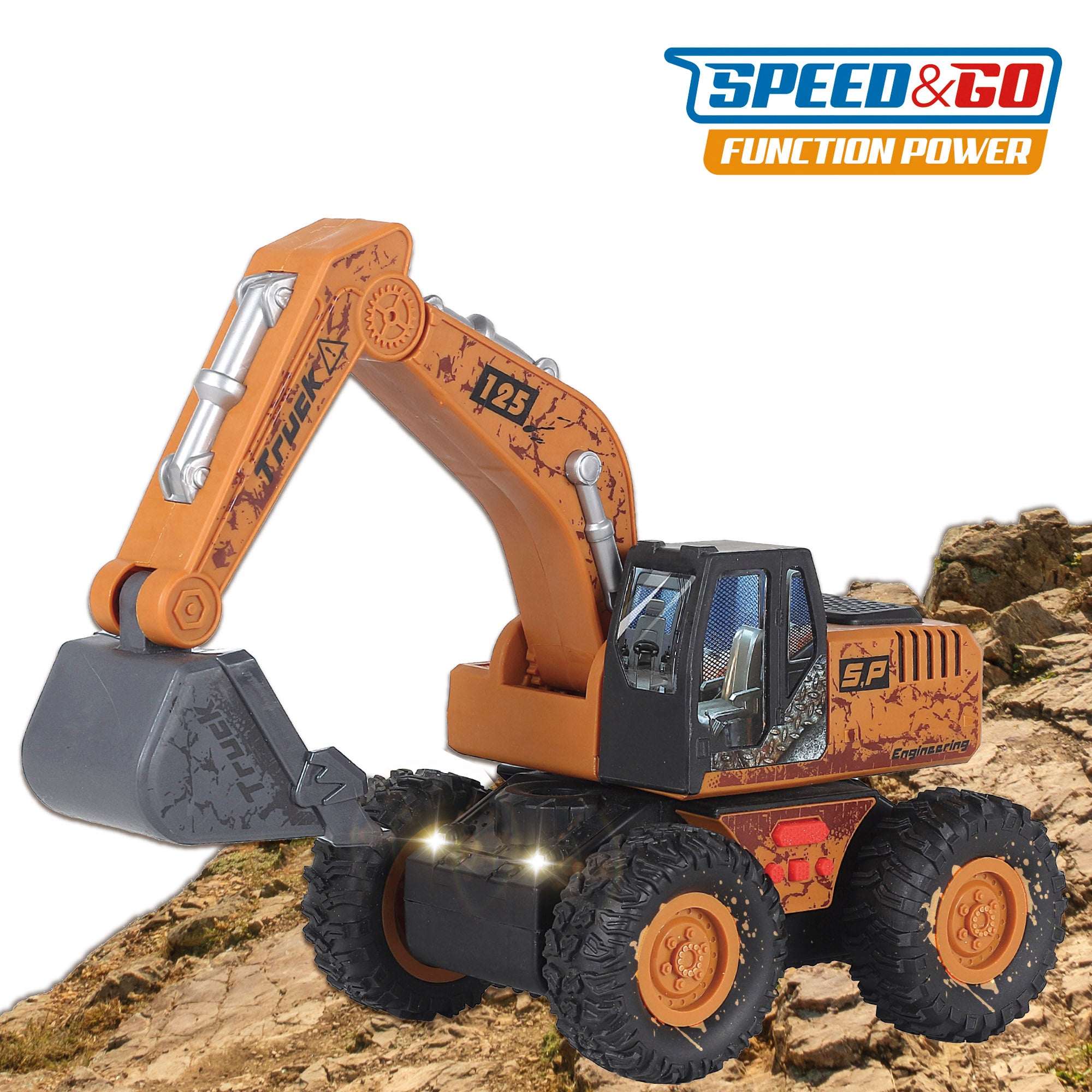 Excavadora juguete 26 cm con luz y sonido Speed & Go