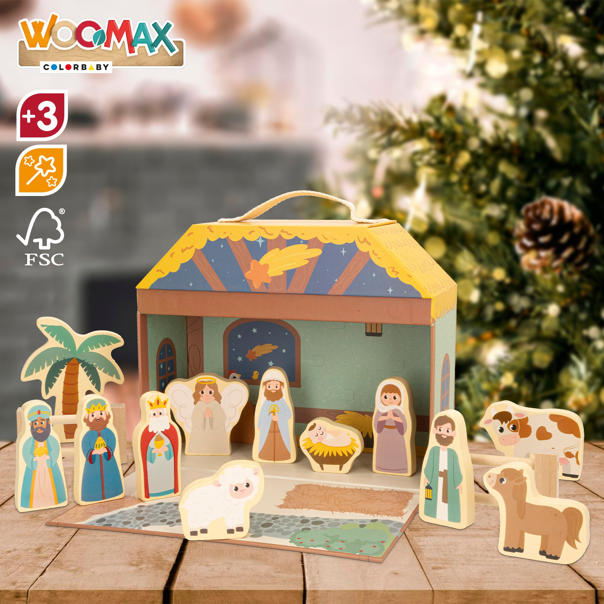 WOOMAX Belén de madera 15 piezas