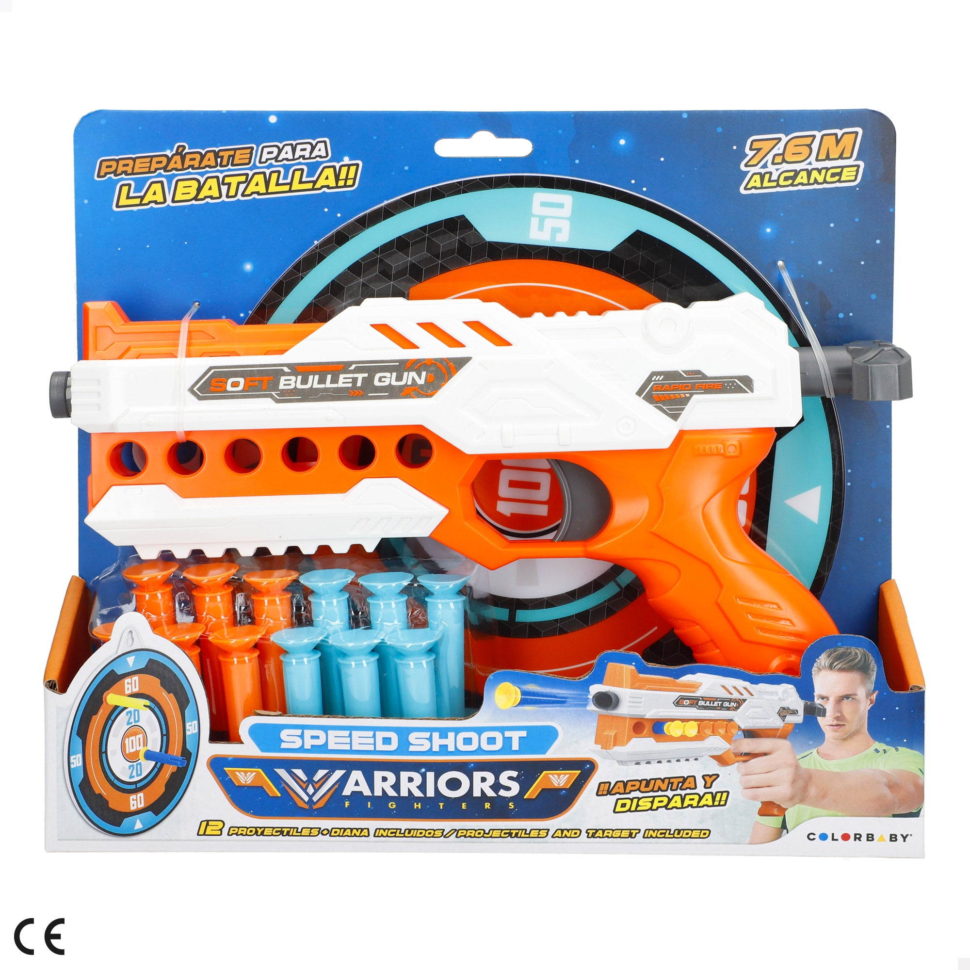 Pistola de juguete con 12 dardos y diana Speed Shoot Warriors