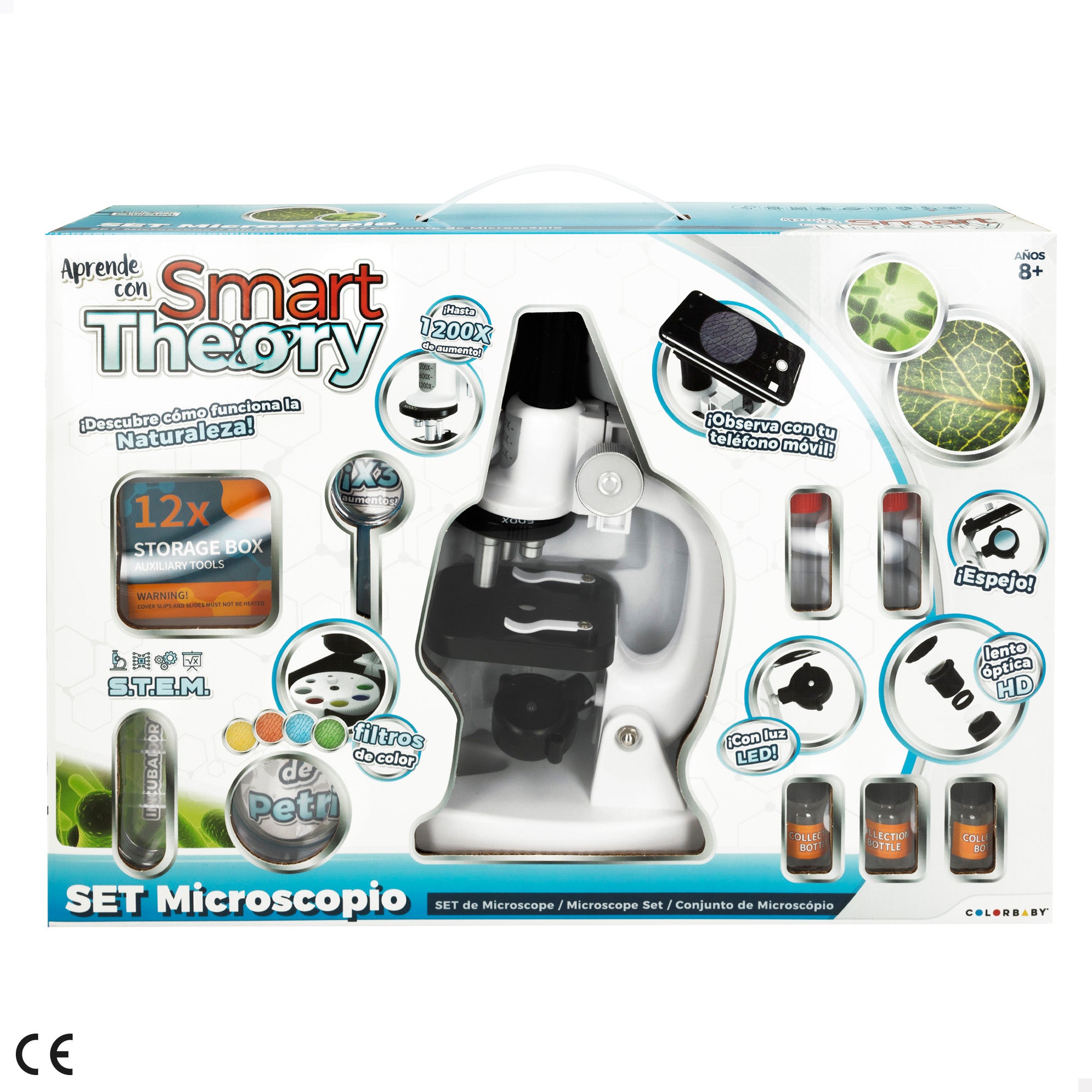 Set microscopio de juguete con luz LED y soporte para móvil Smart Theory