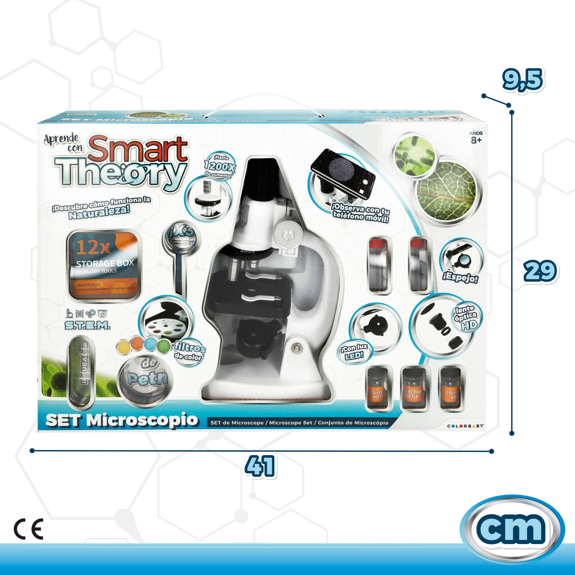 Set microscopio de juguete con luz LED y soporte para móvil Smart Theory