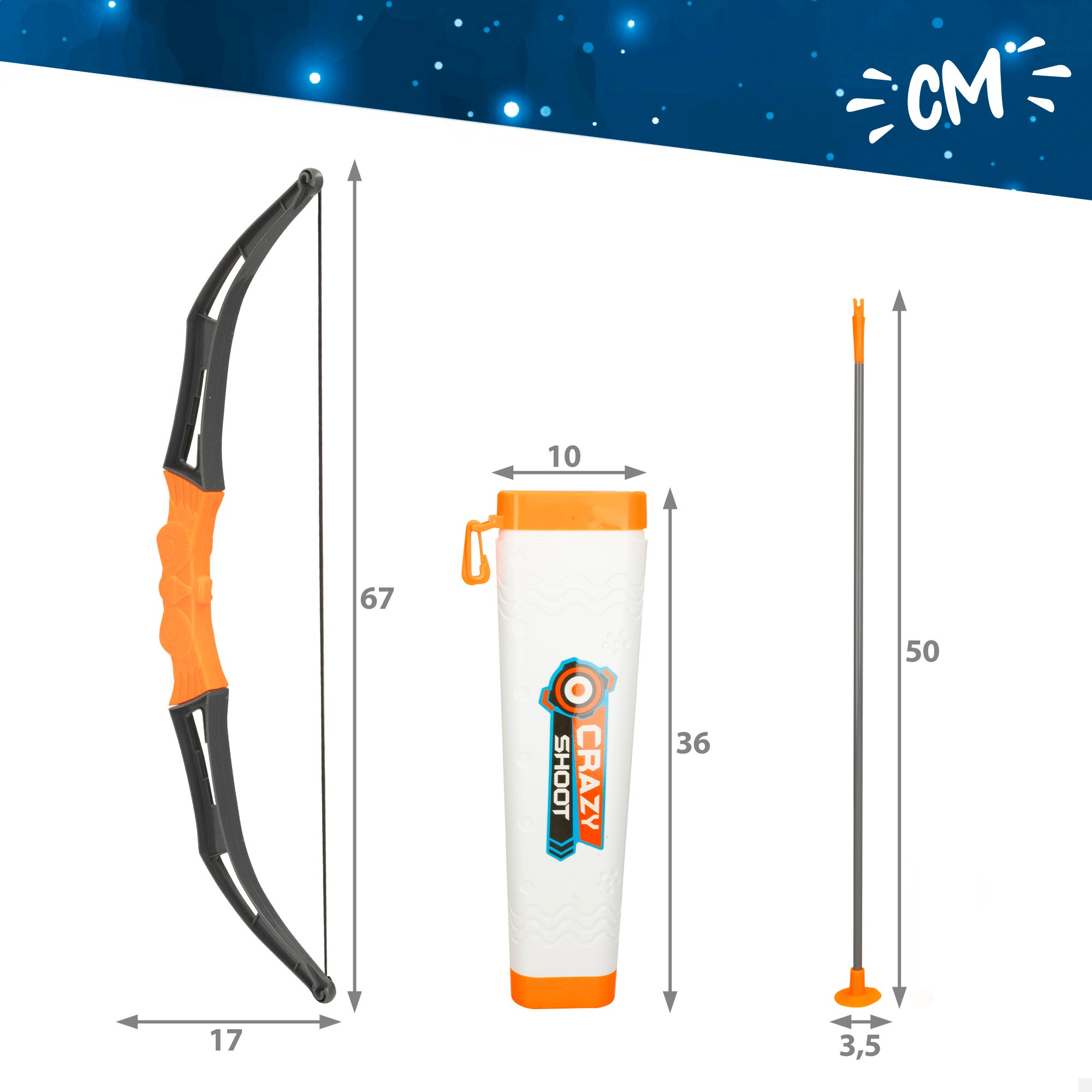 Set arco y flechas 50 cm con dianas y funda Warriors