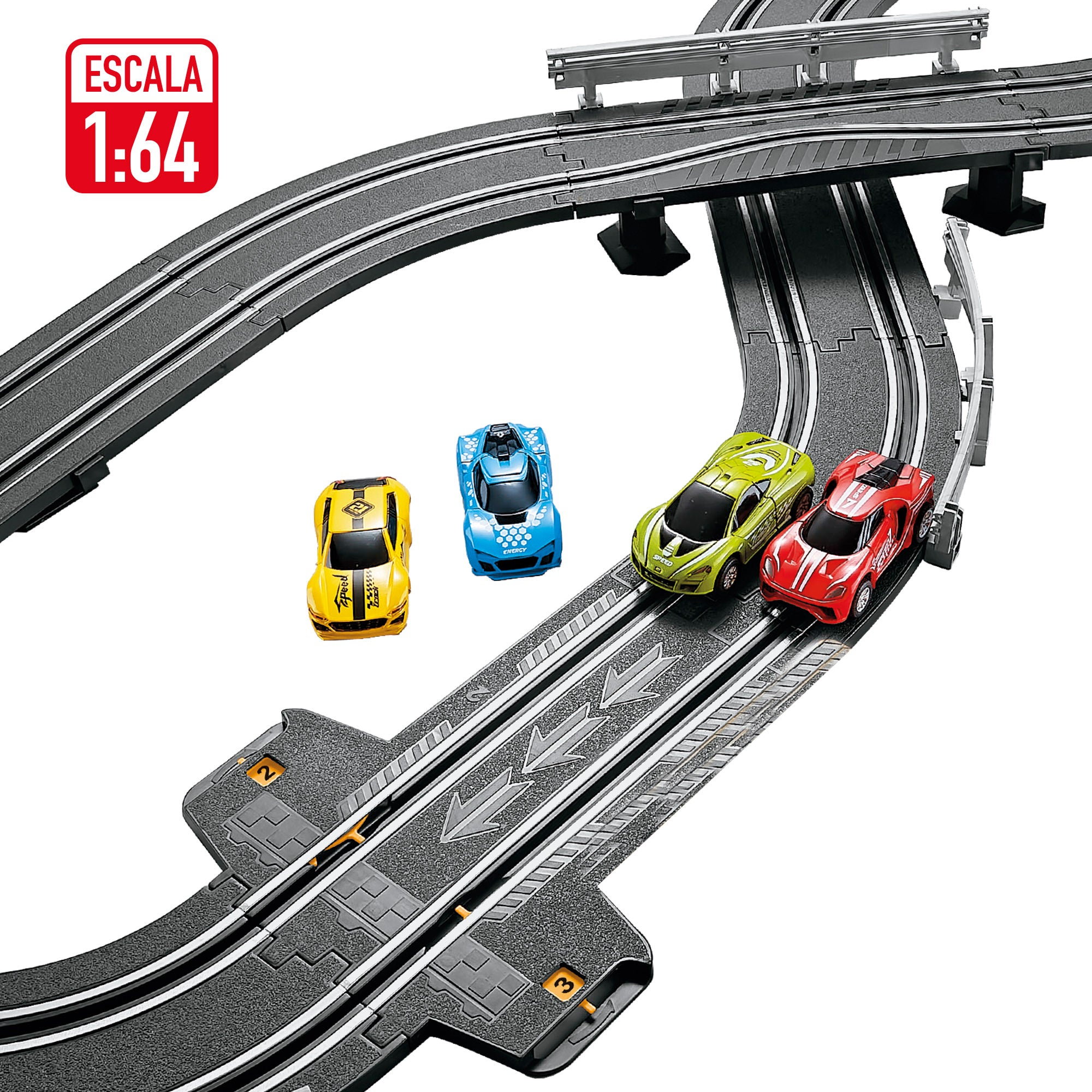 Pista de carreras magnética con 2 coches y 2 mandos progresivos Speed & Go