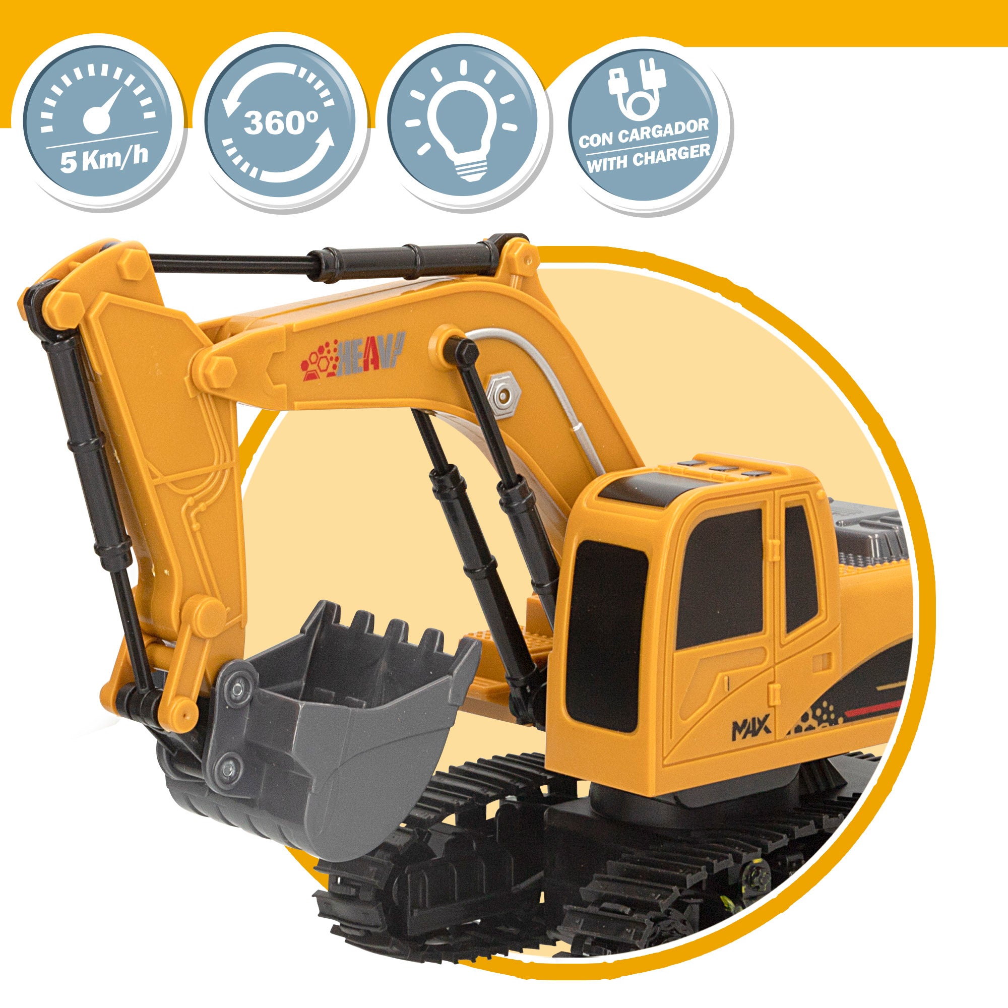 Excavadora teledirigida 1:24 con luz y giro 360º Speed & Go
