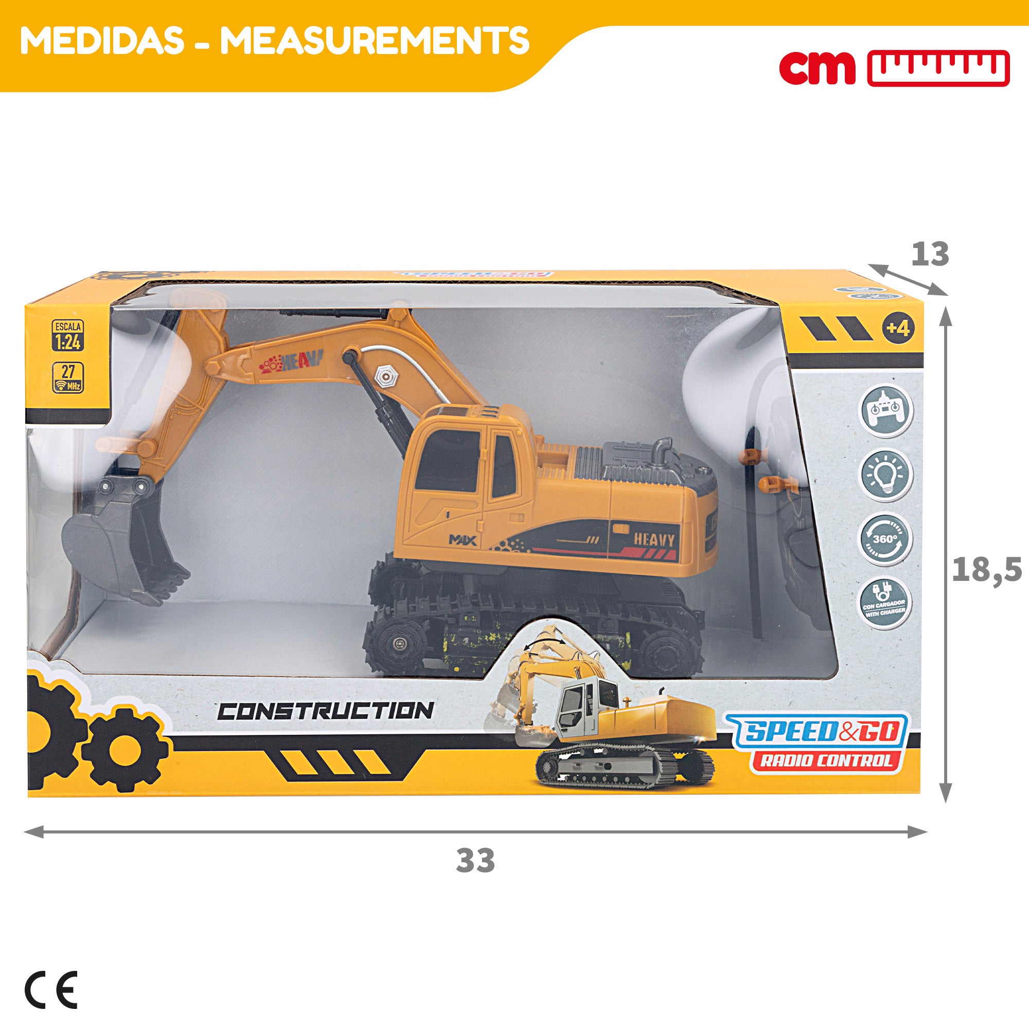 Excavadora teledirigida 1:24 con luz y giro 360º Speed & Go