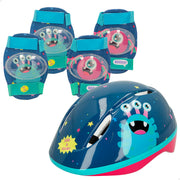 Kit protecciones patinaje infantil con casco, rodilleras y coderas de monstruos CB Riders