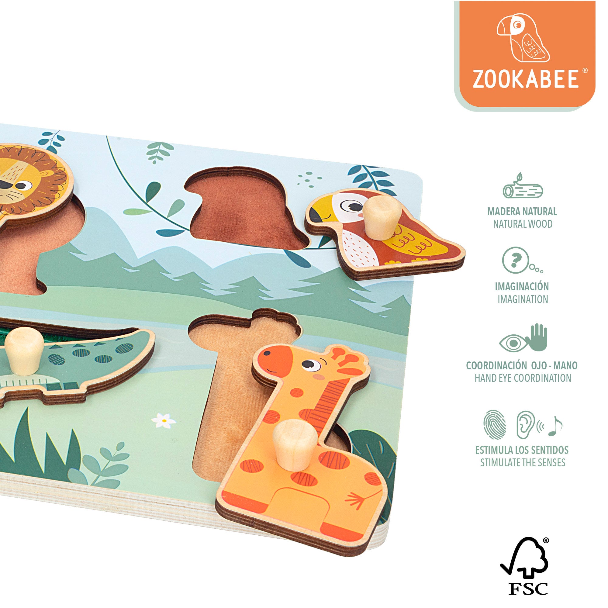 WOOMAX Zookabee Puzle madera animales con texturas