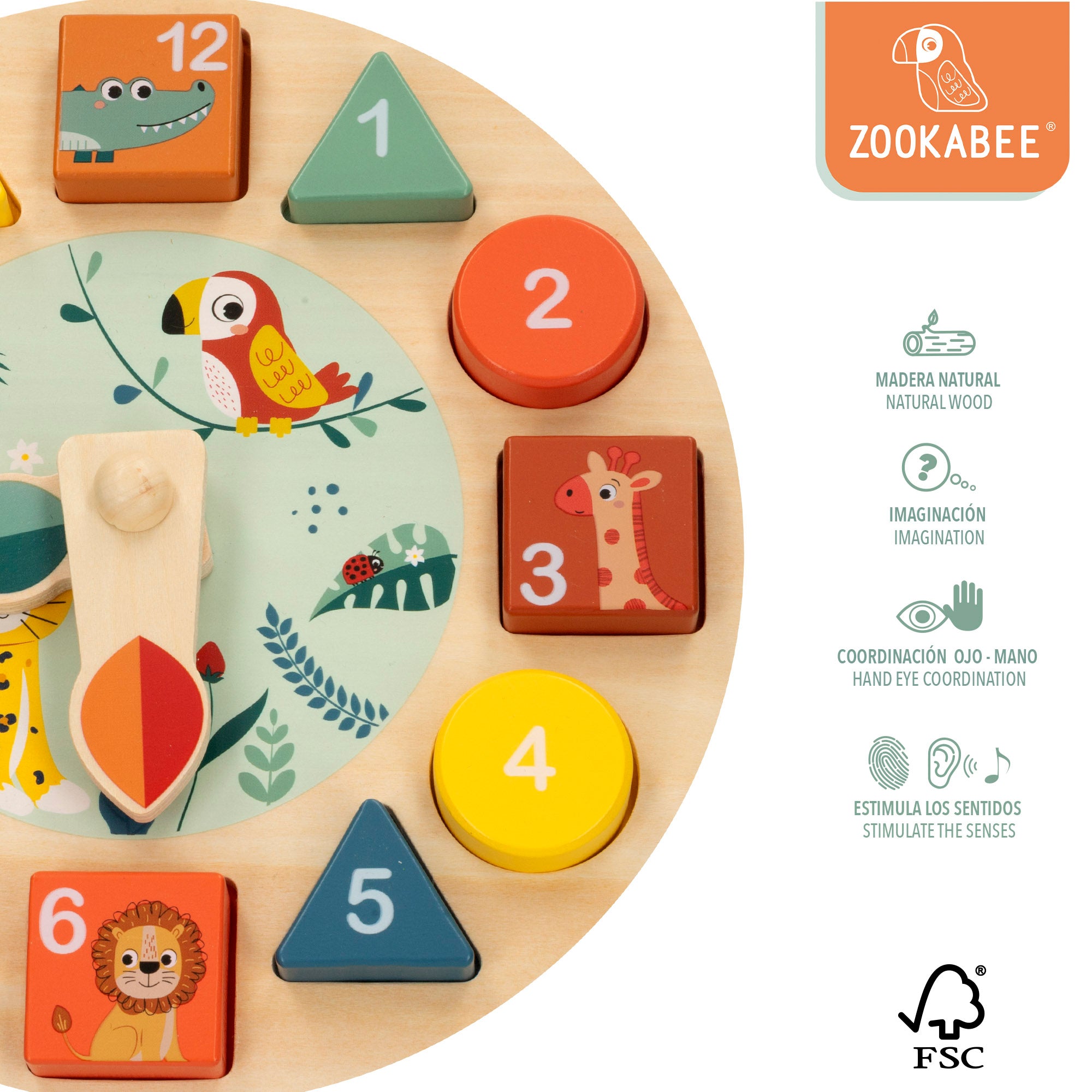 WOOMAX Zookabee Reloj educativo animales madera