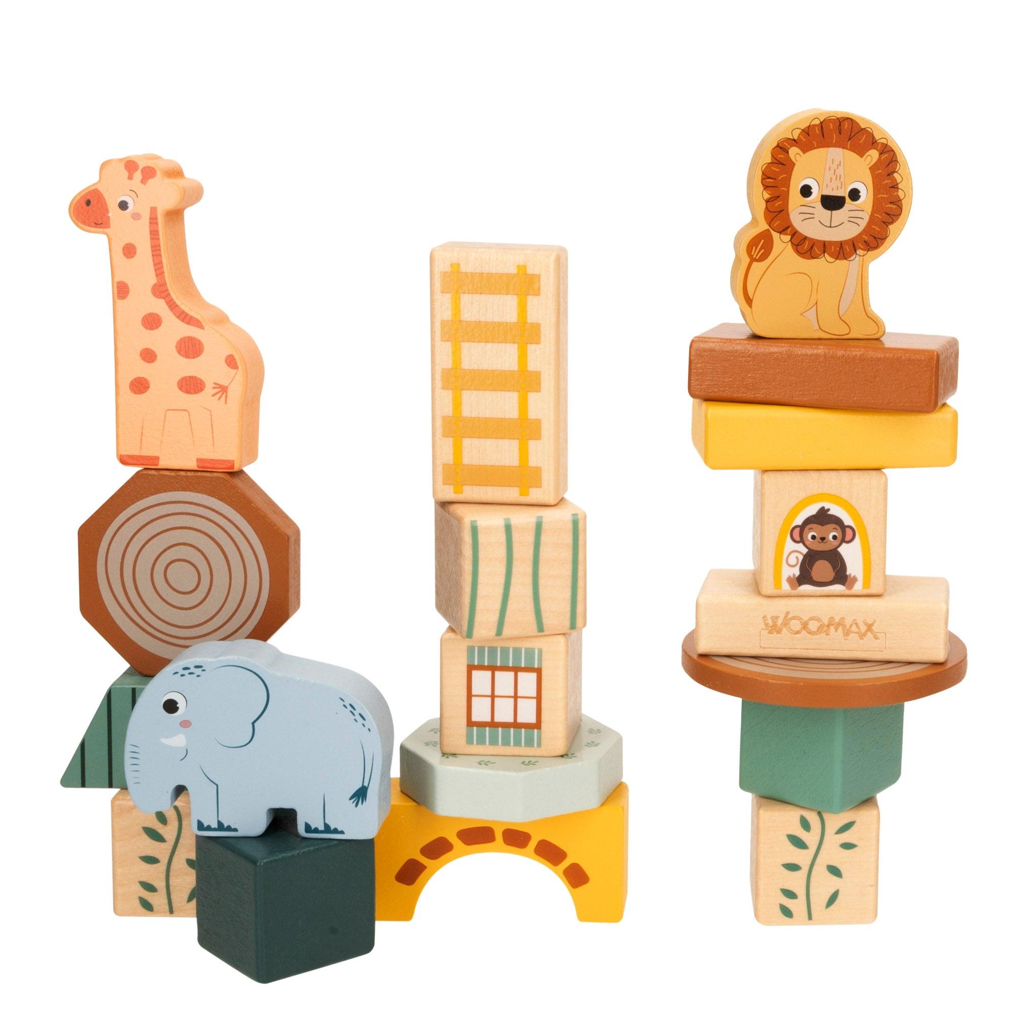 WOOMAX Zookabee Juego de bloques de madera animales de la selva 28 piezas