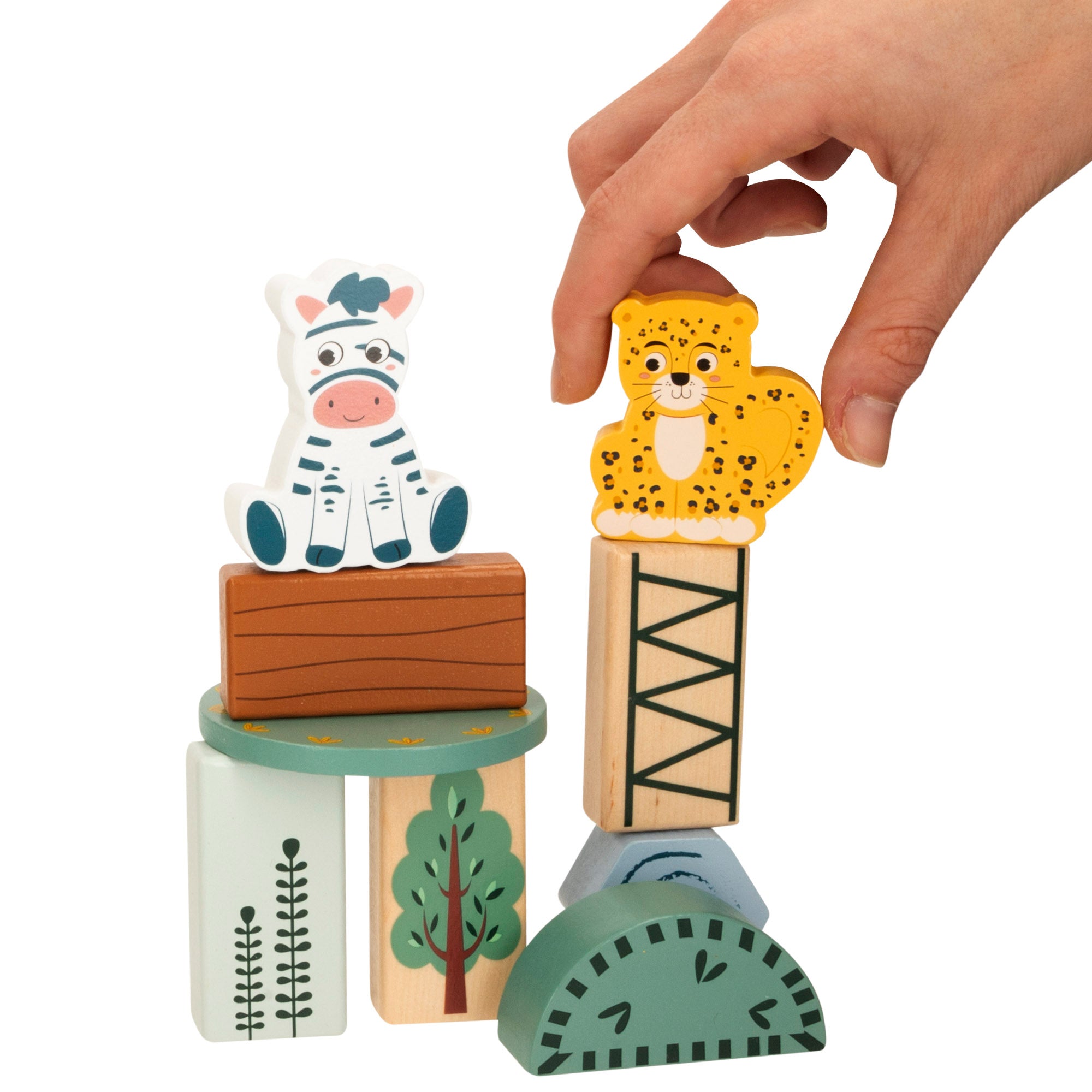 WOOMAX Zookabee Juego de bloques de madera animales de la selva 28 piezas