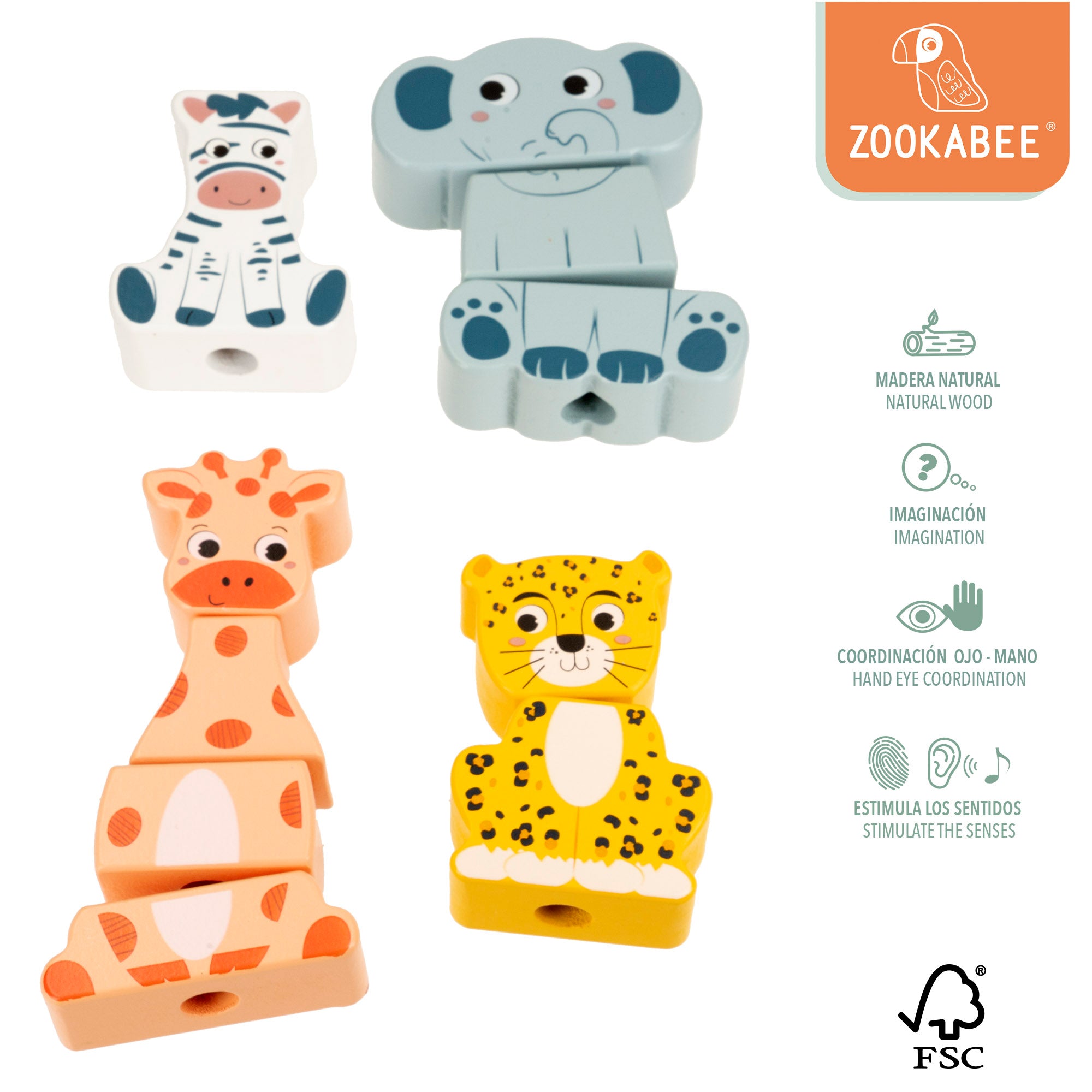WOOMAX Zookabee Laberinto y juego apilamiento animales de madera