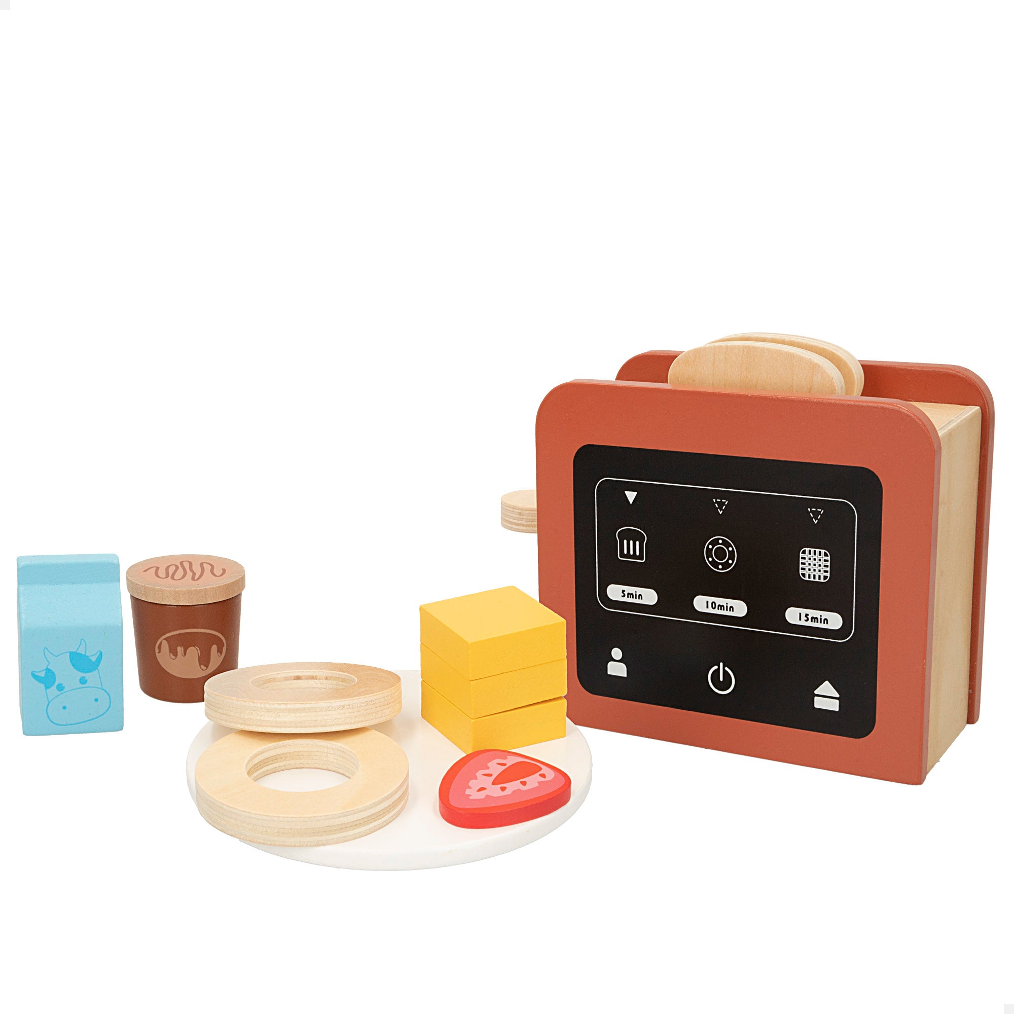 WOOMAX Tostadora de juguete de madera con 8 accesorios