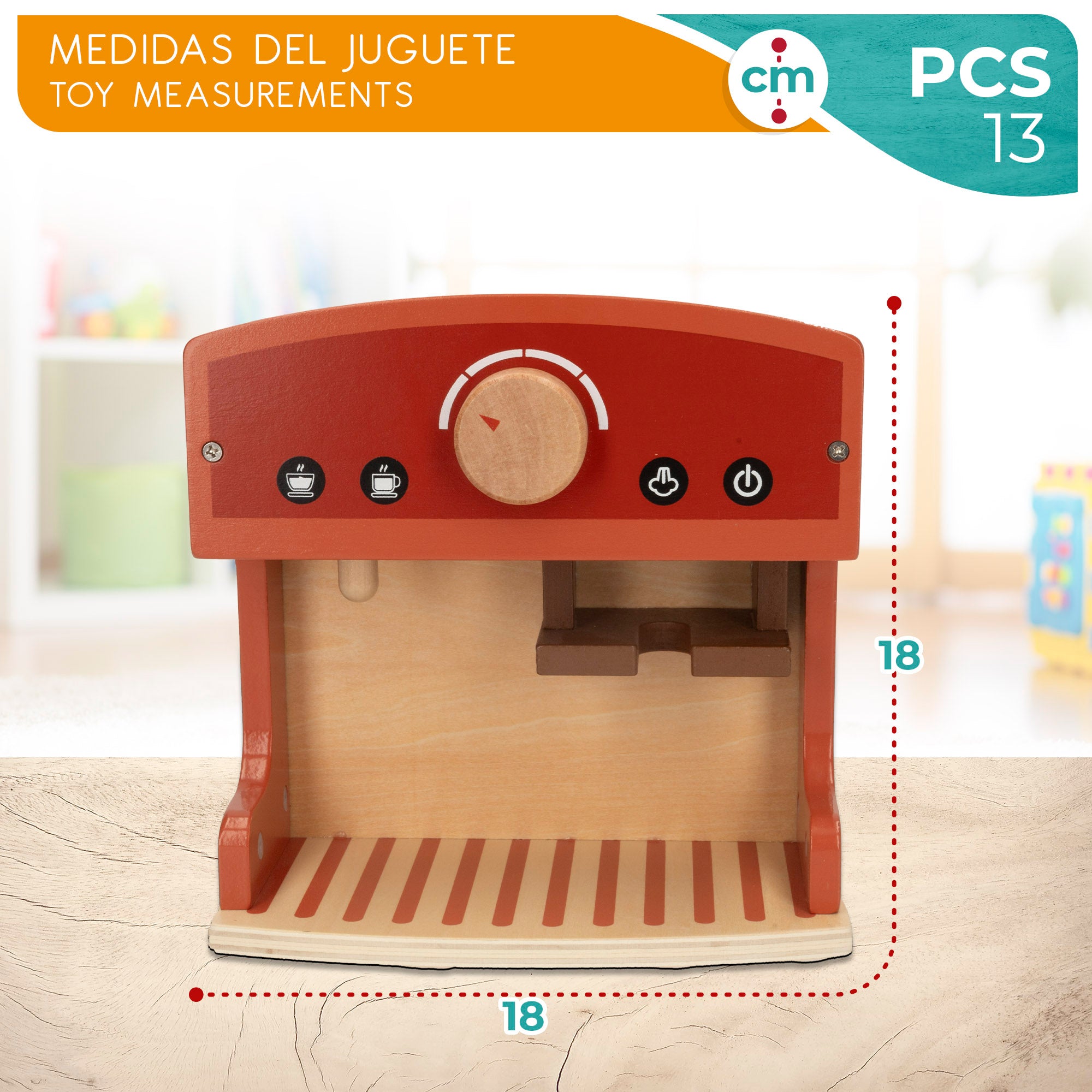WOOMAX Cafetera de juguete madera con accesorios