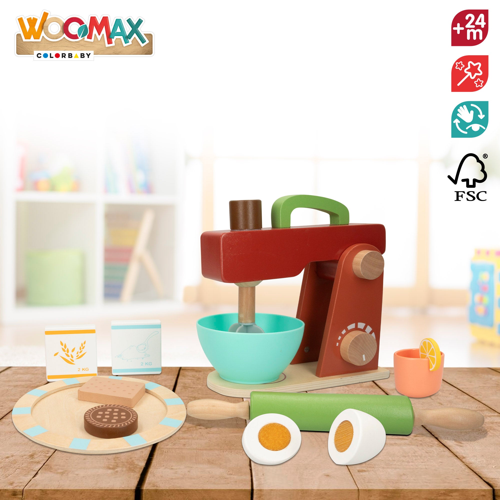 WOOMAX Batidora de juguete de madera con accesorios