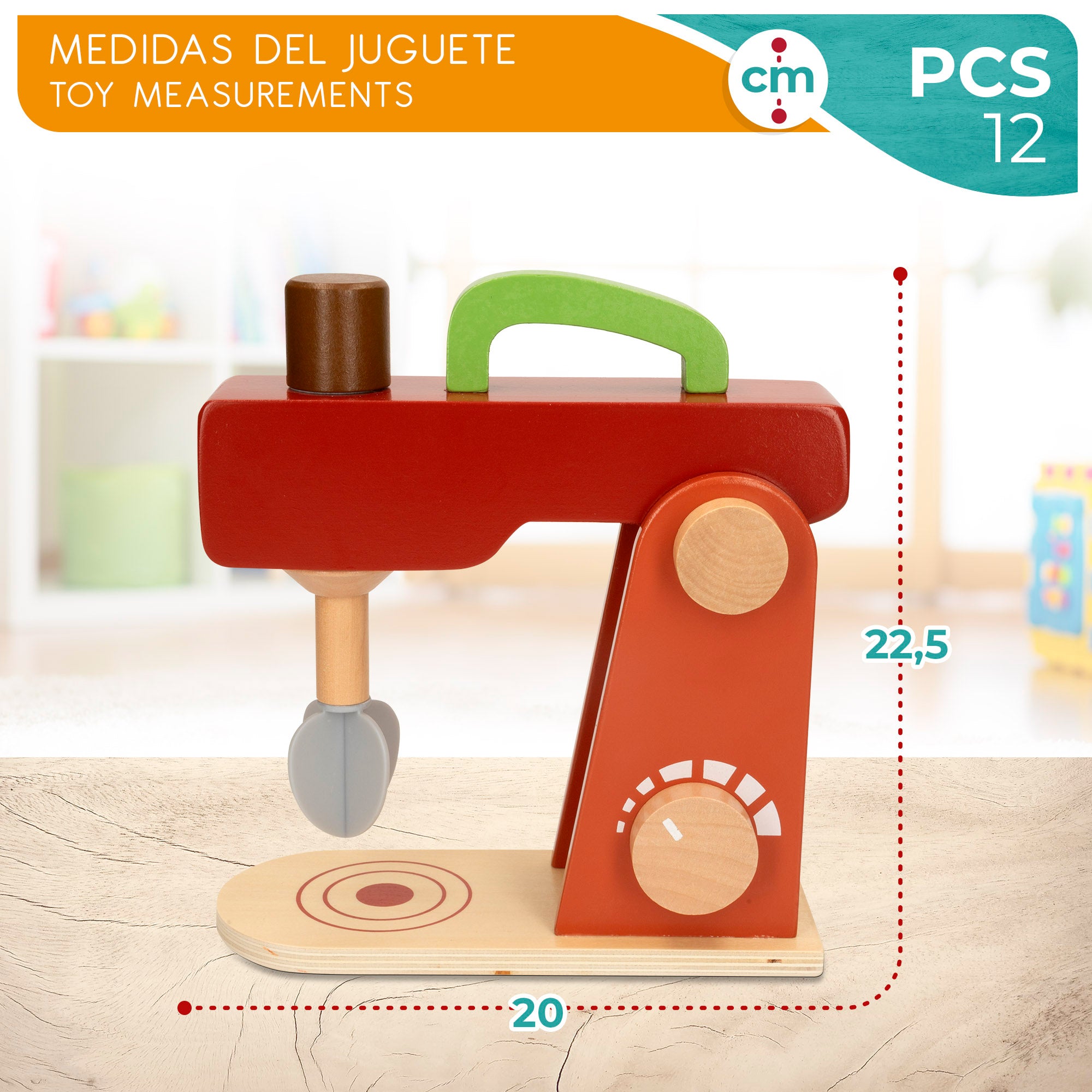 WOOMAX Batidora de juguete de madera con accesorios