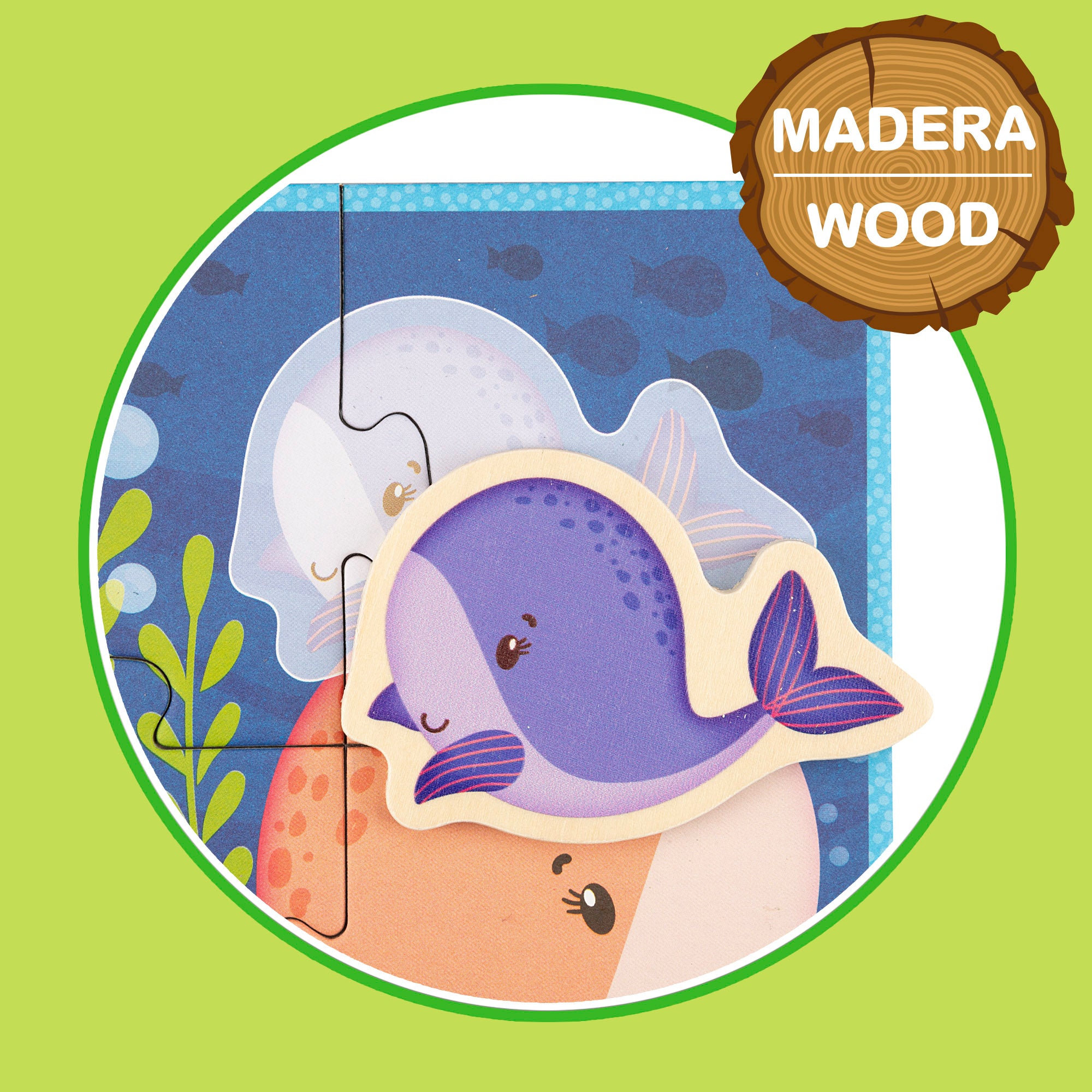 Montessori Lisciani 4 Puzzles animales 4 piezas con 4 animales de madera
