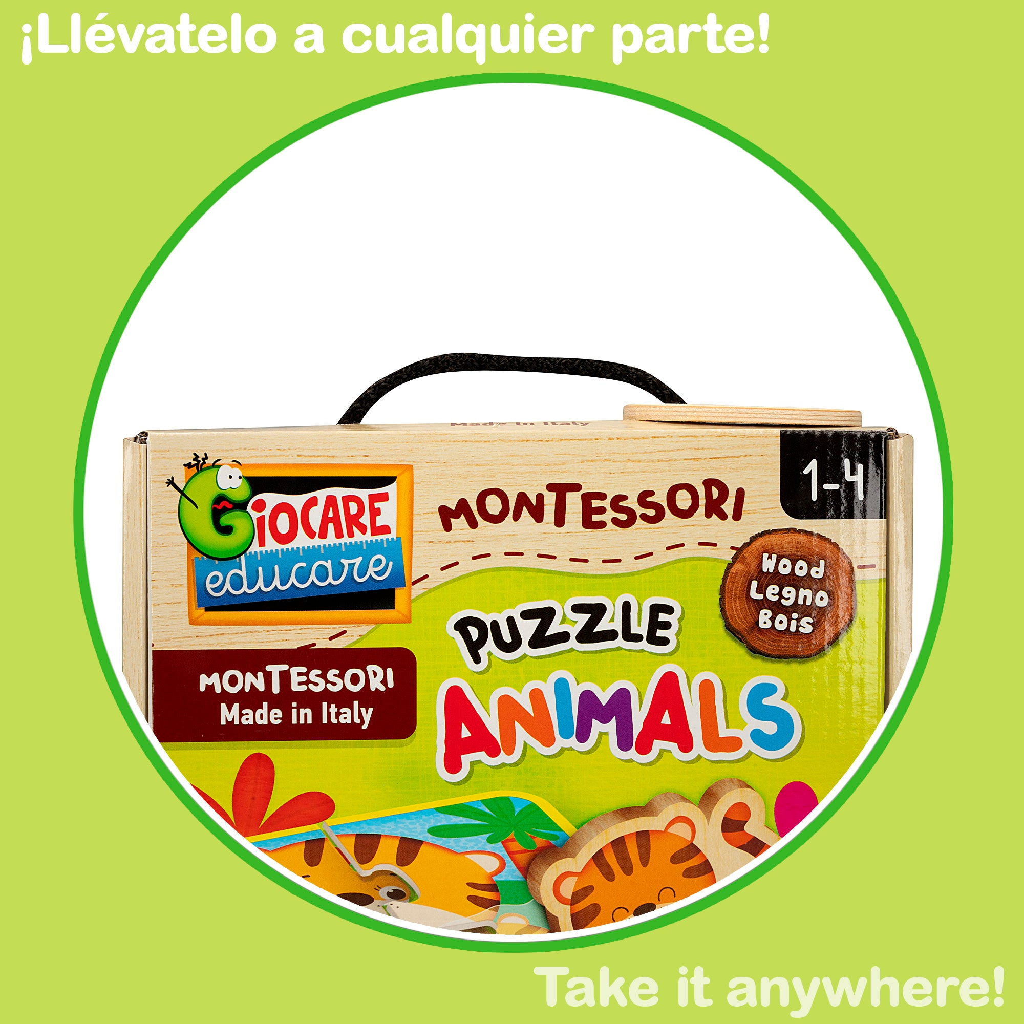 Montessori Lisciani 4 Puzzles animales 4 piezas con 4 animales de madera