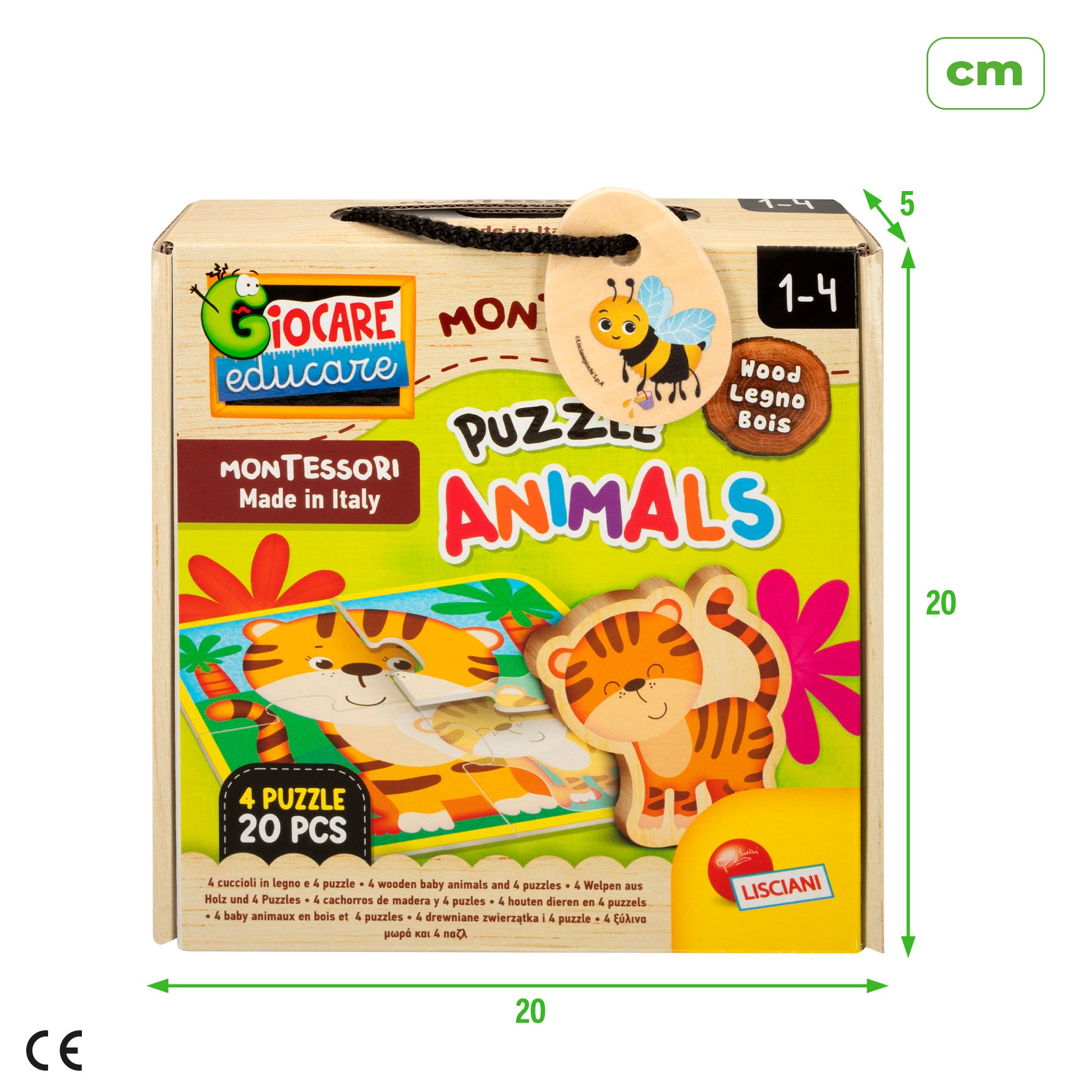 Montessori Lisciani 4 Puzzles animales 4 piezas con 4 animales de madera