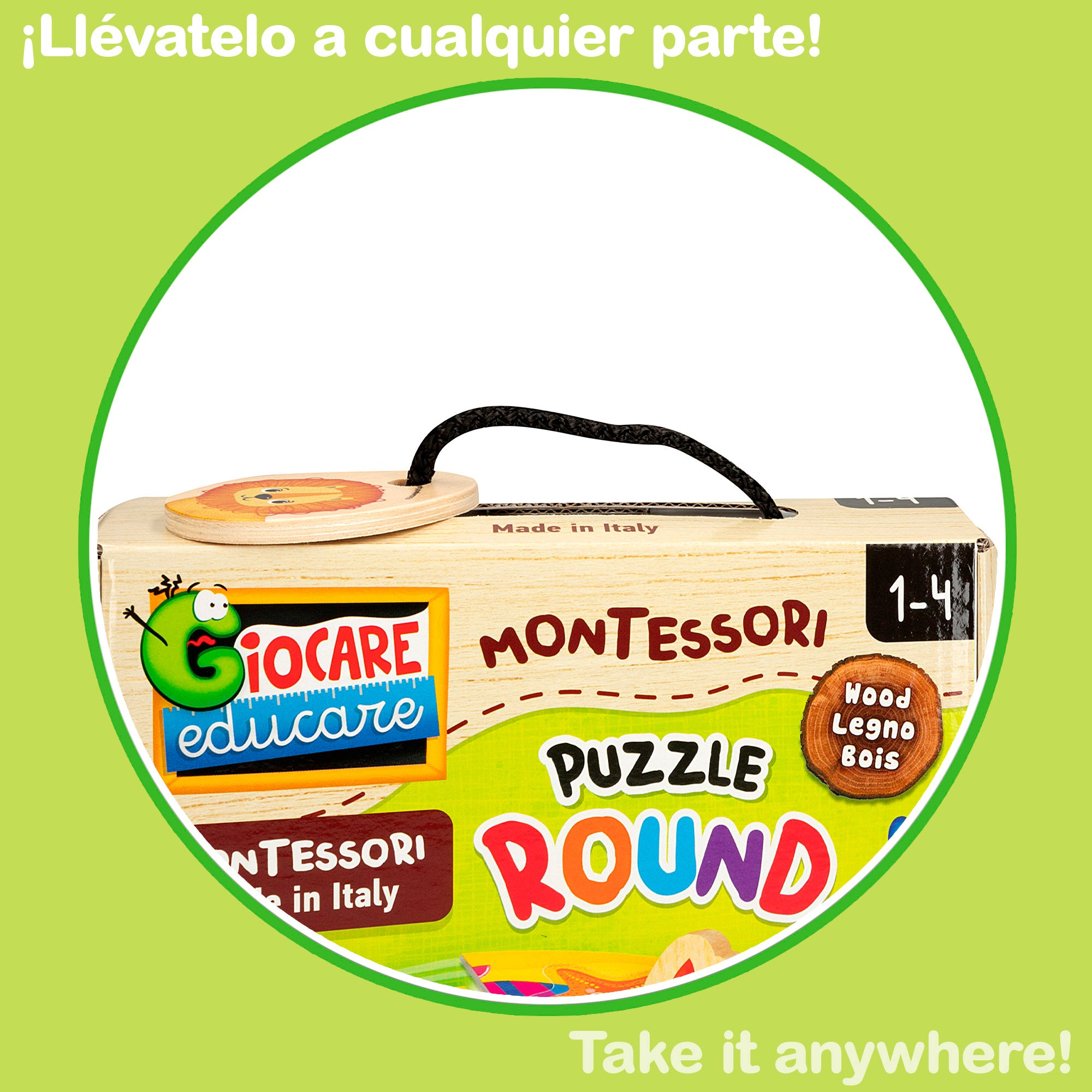 Montessori Lisciani Puzzle redondo mar 7 piezas con 6 animales de madera