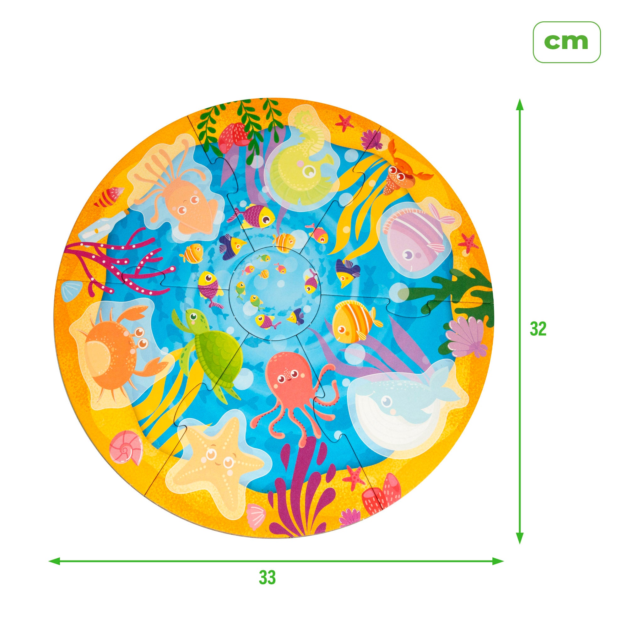 Montessori Lisciani Puzzle redondo mar 7 piezas con 6 animales de madera