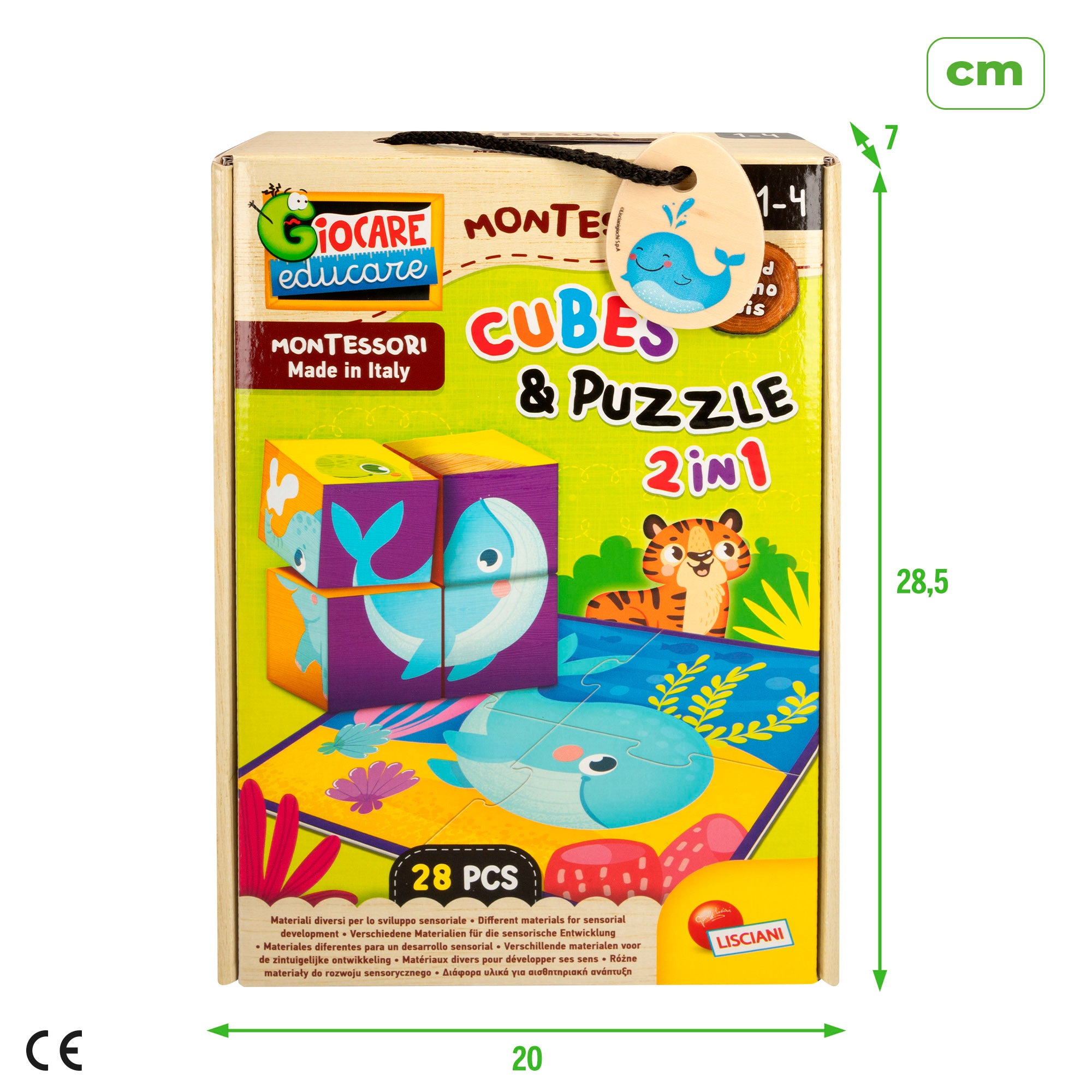 Montessori Lisciani 6 Puzzles animales 4 piezas con 4 cubos madera