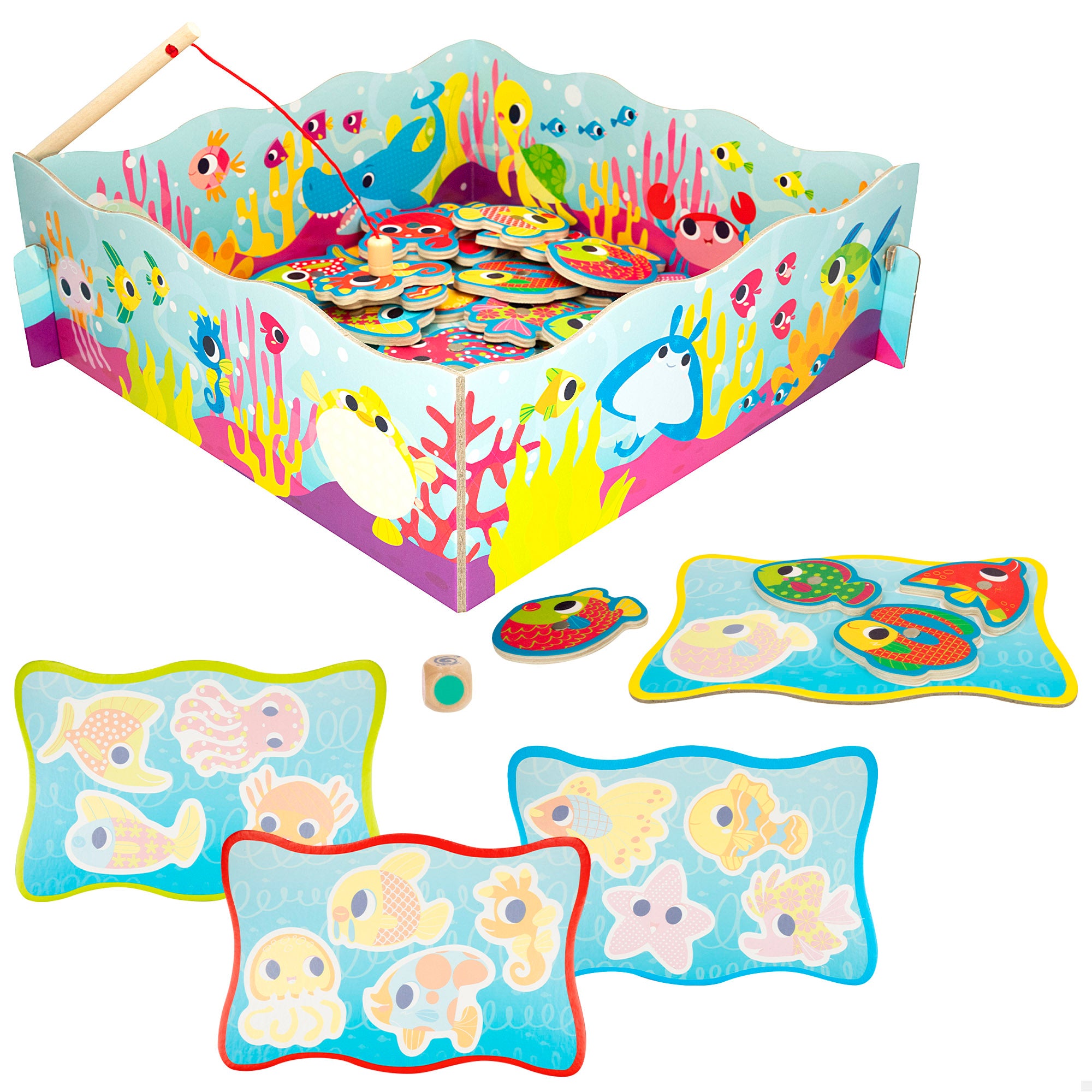 Montessori Lisciani Juego de pesca magnético de madera 32 piezas