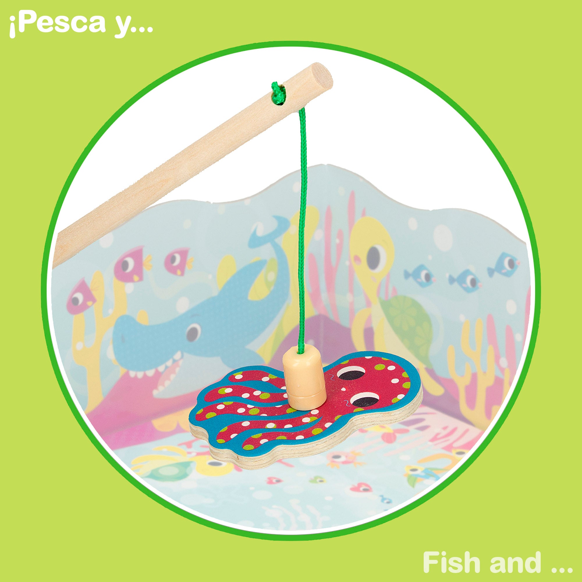 Montessori Lisciani Juego de pesca magnético de madera 32 piezas