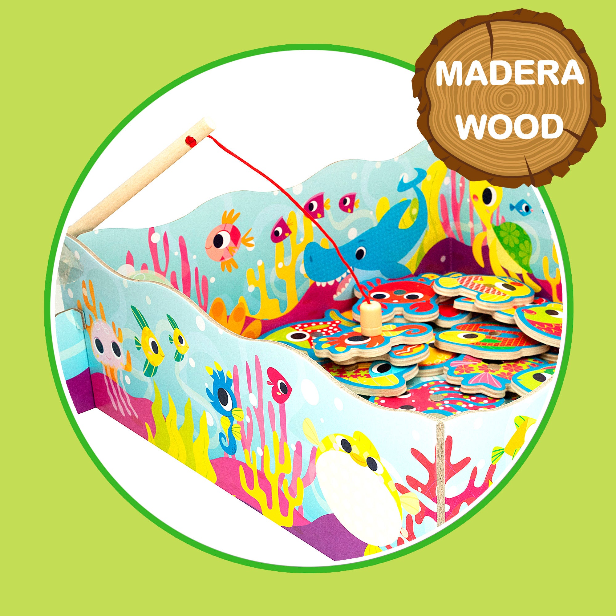 Montessori Lisciani Juego de pesca magnético de madera 32 piezas