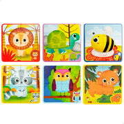 Conjunto Montessori Lisciani com 6 puzzles de animais, 4 peças