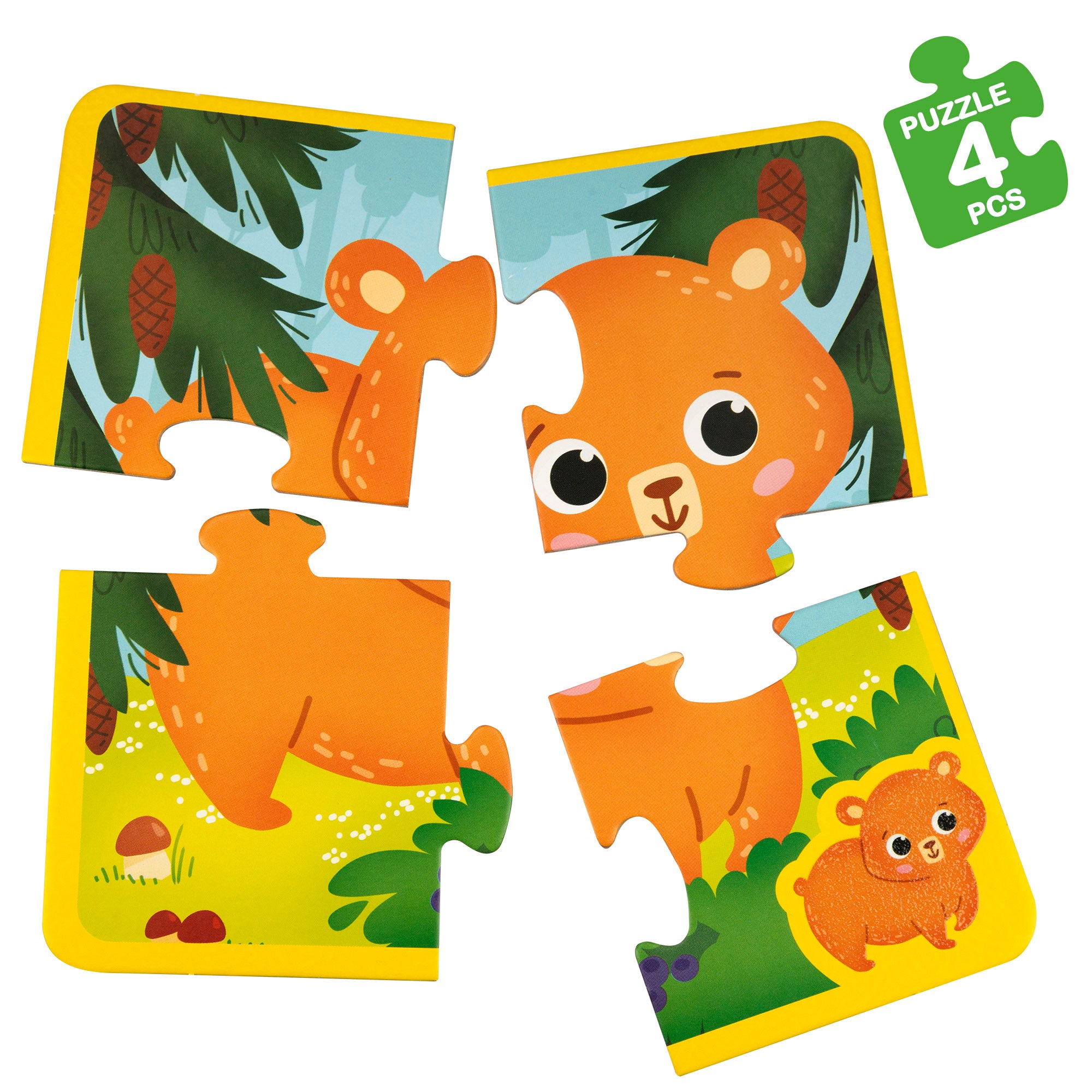 Conjunto Montessori Lisciani com 6 puzzles de animais, 4 peças