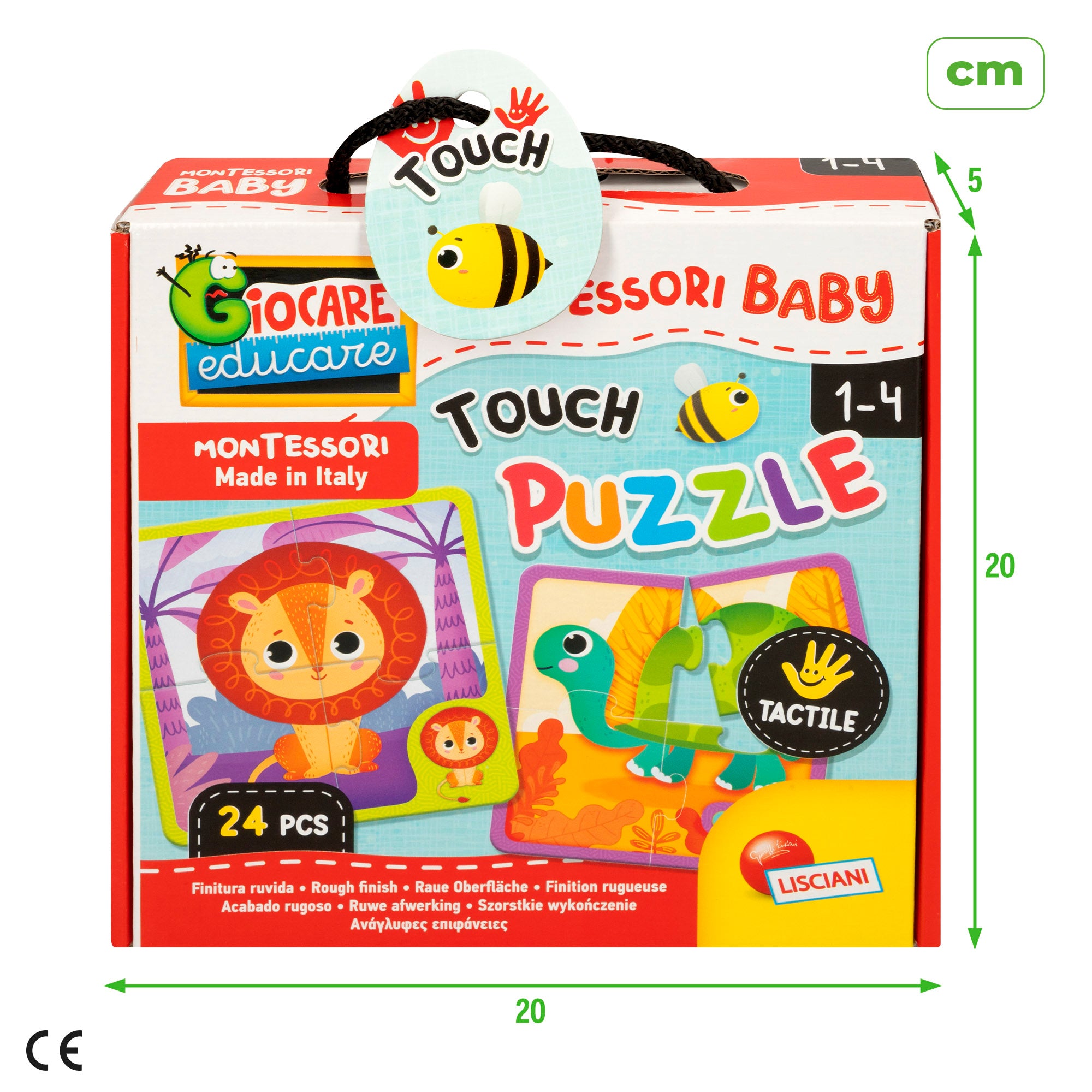 Conjunto Montessori Lisciani com 6 puzzles de animais, 4 peças