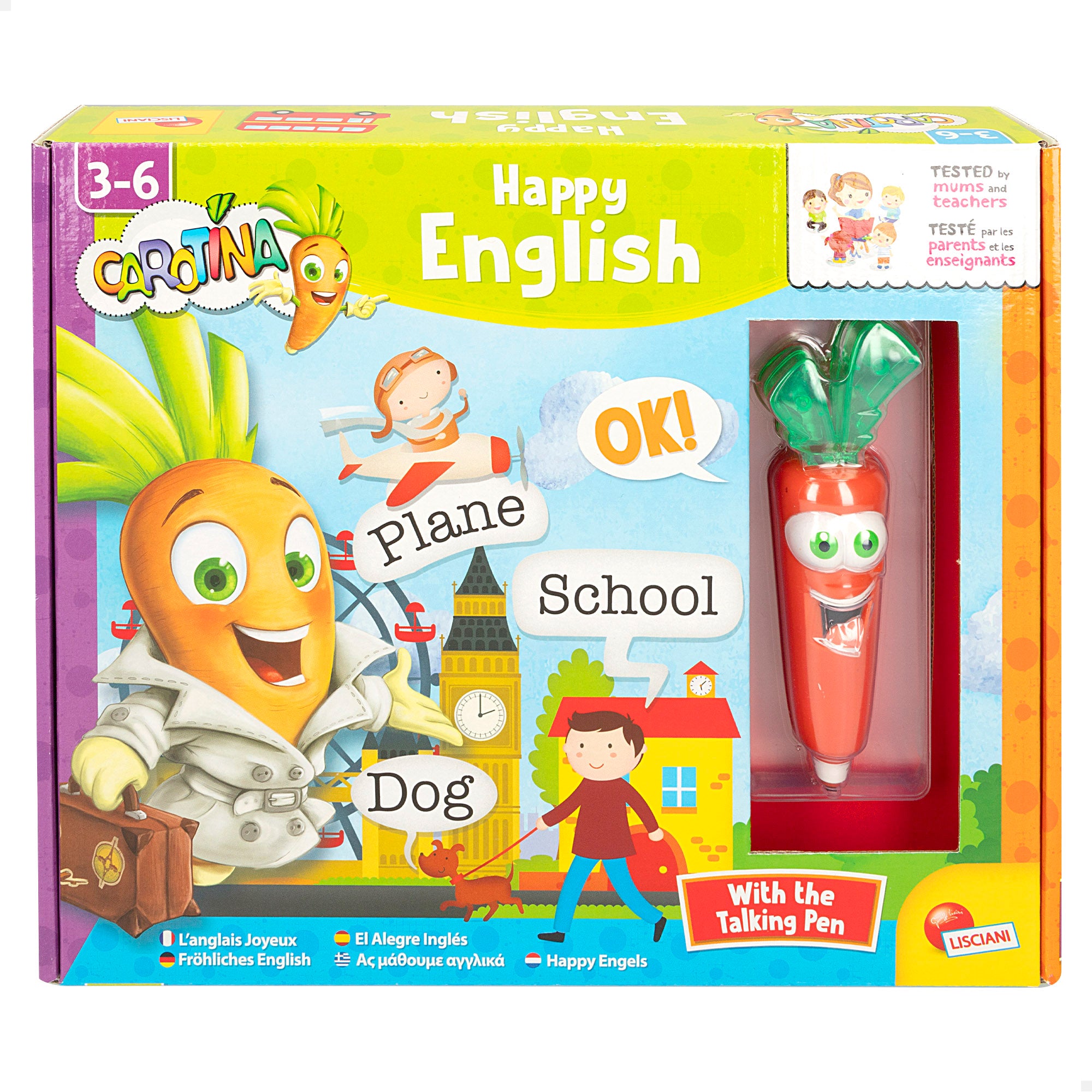 Lisciani Juego de mesa aprende inglés 2 en 1 con bolígrafo parlante Carotina