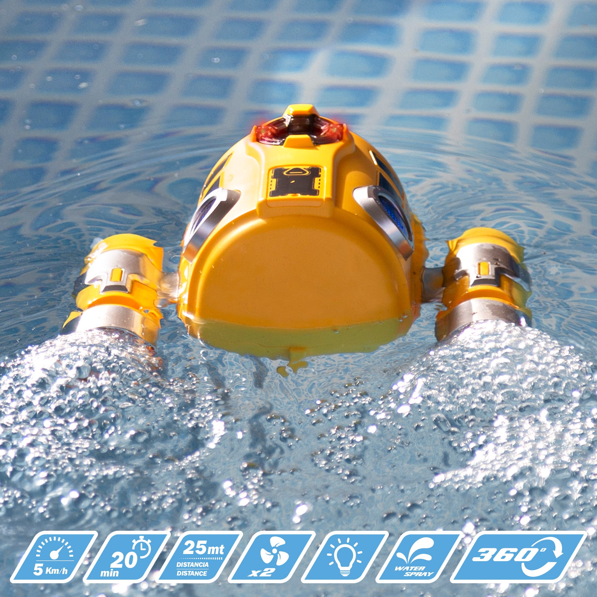 Submarino de 17 cm com comando remoto de 360°, luzes e motor de pulverização. Barco de pulverização.